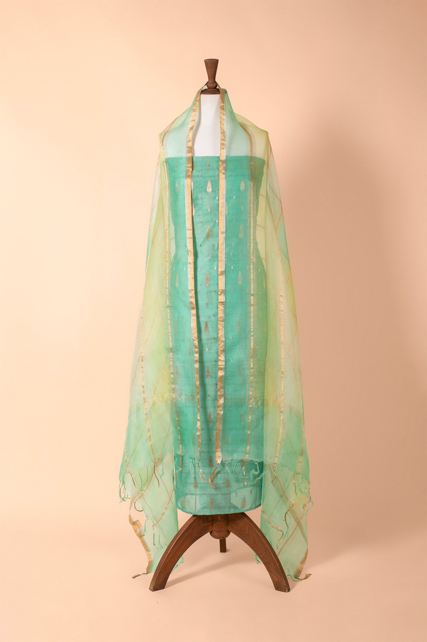 Handwoven Green Chanderi Suit Piece