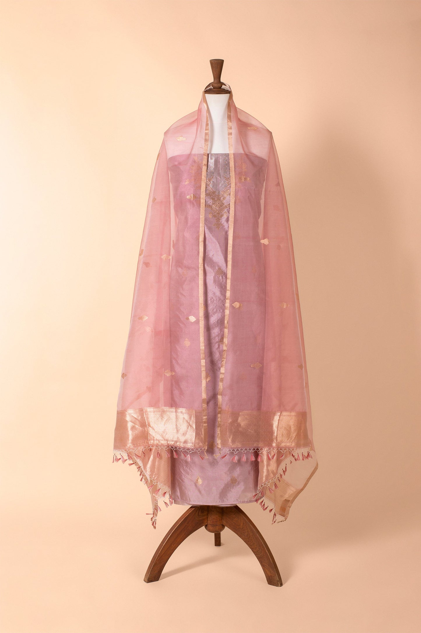 Handwoven Pink Silk Suit Piece