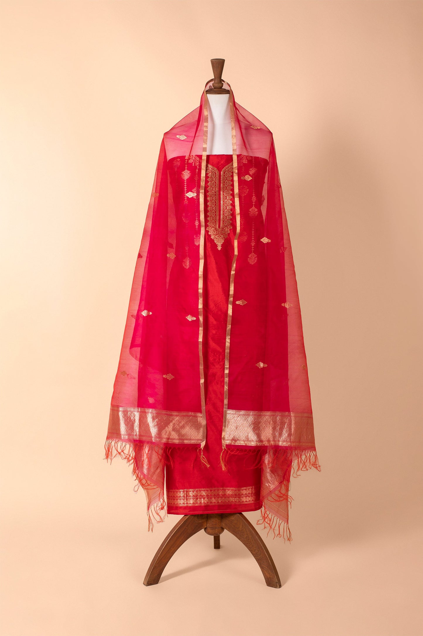 Handwoven Red Silk Suit Piece