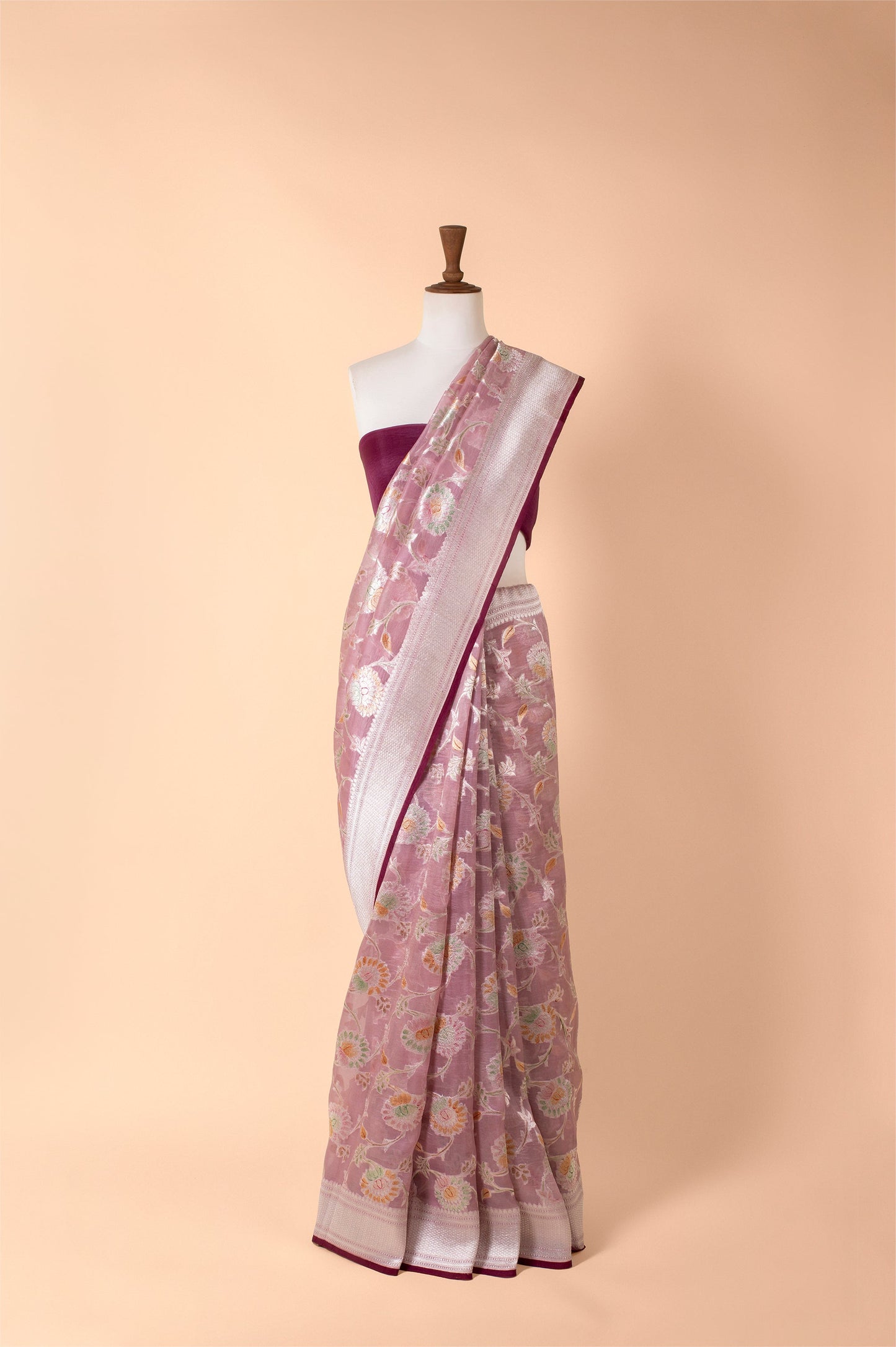 Handwoven Pink Organza Sari