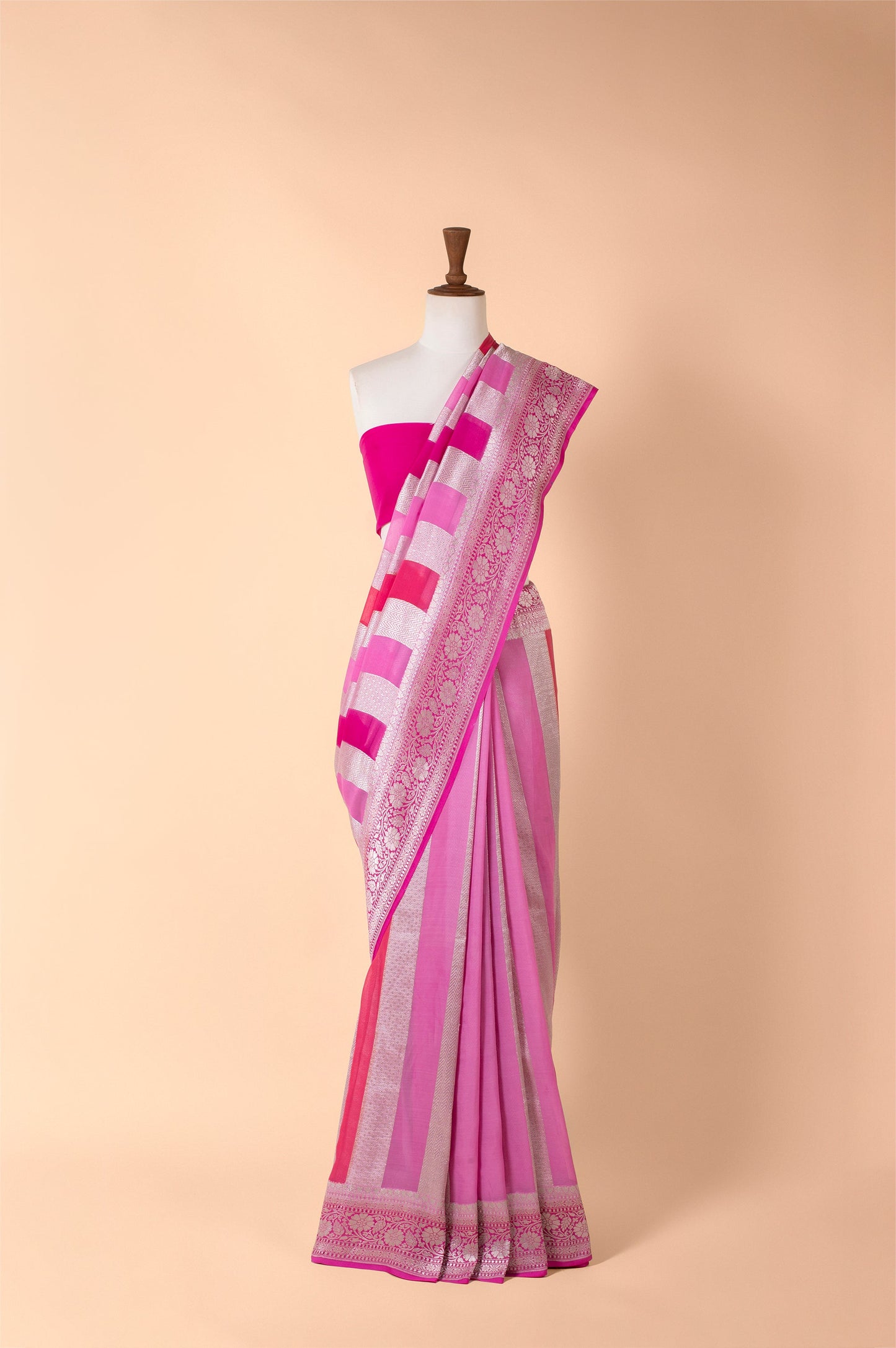 Handwoven Pink Georgette Sari