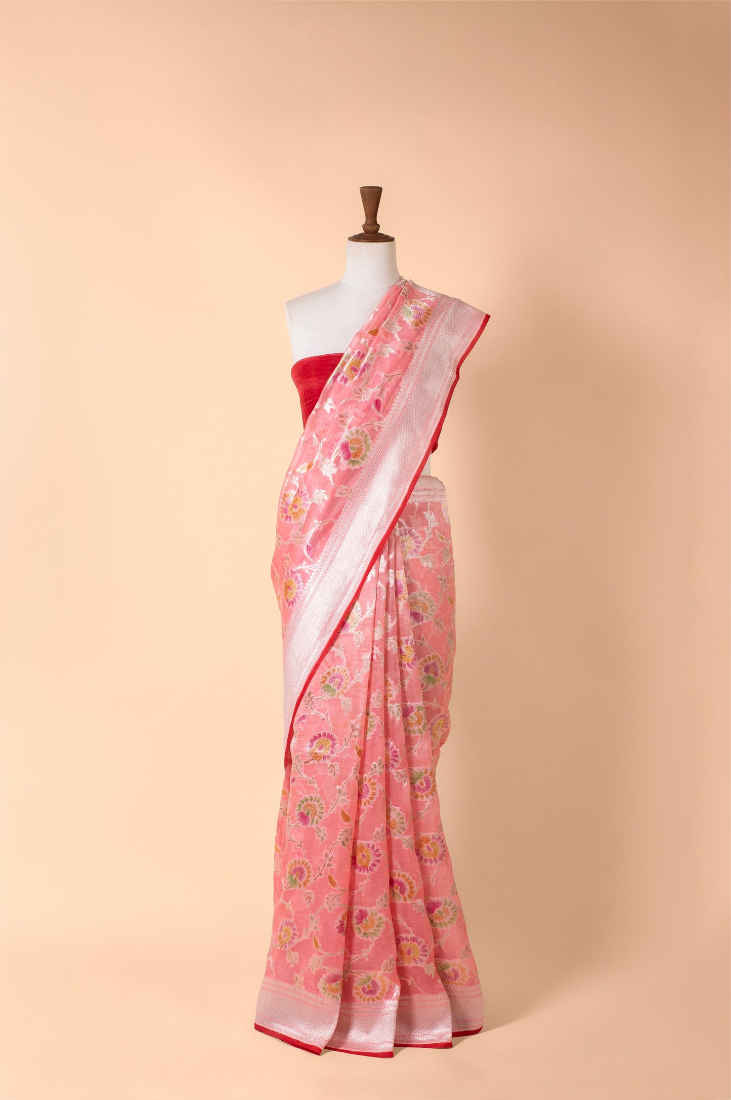 Handwoven Peach Organza Sari