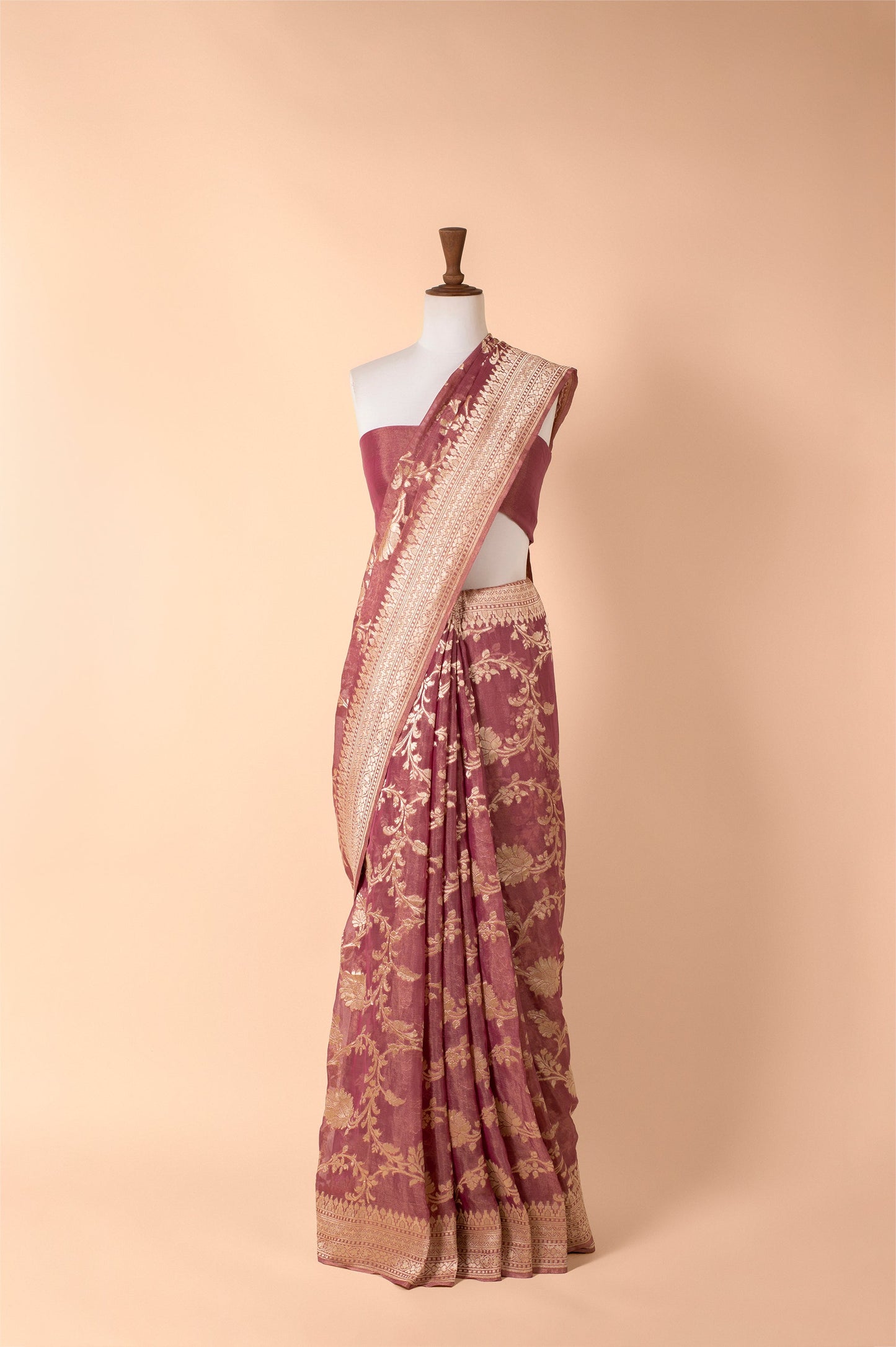 Handwoven Maroon Tissue Sari