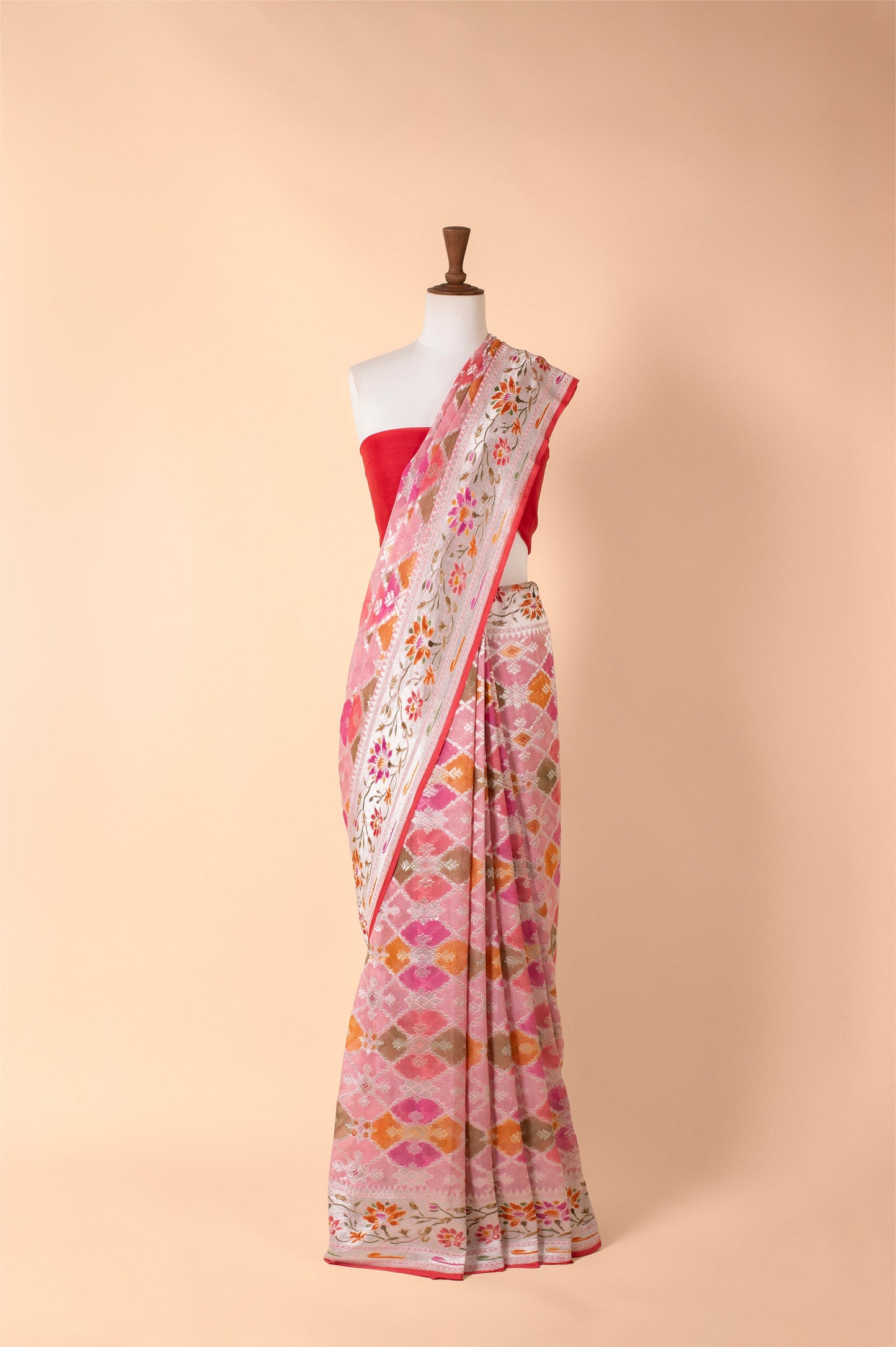 Handwoven Peach Georgette Sari