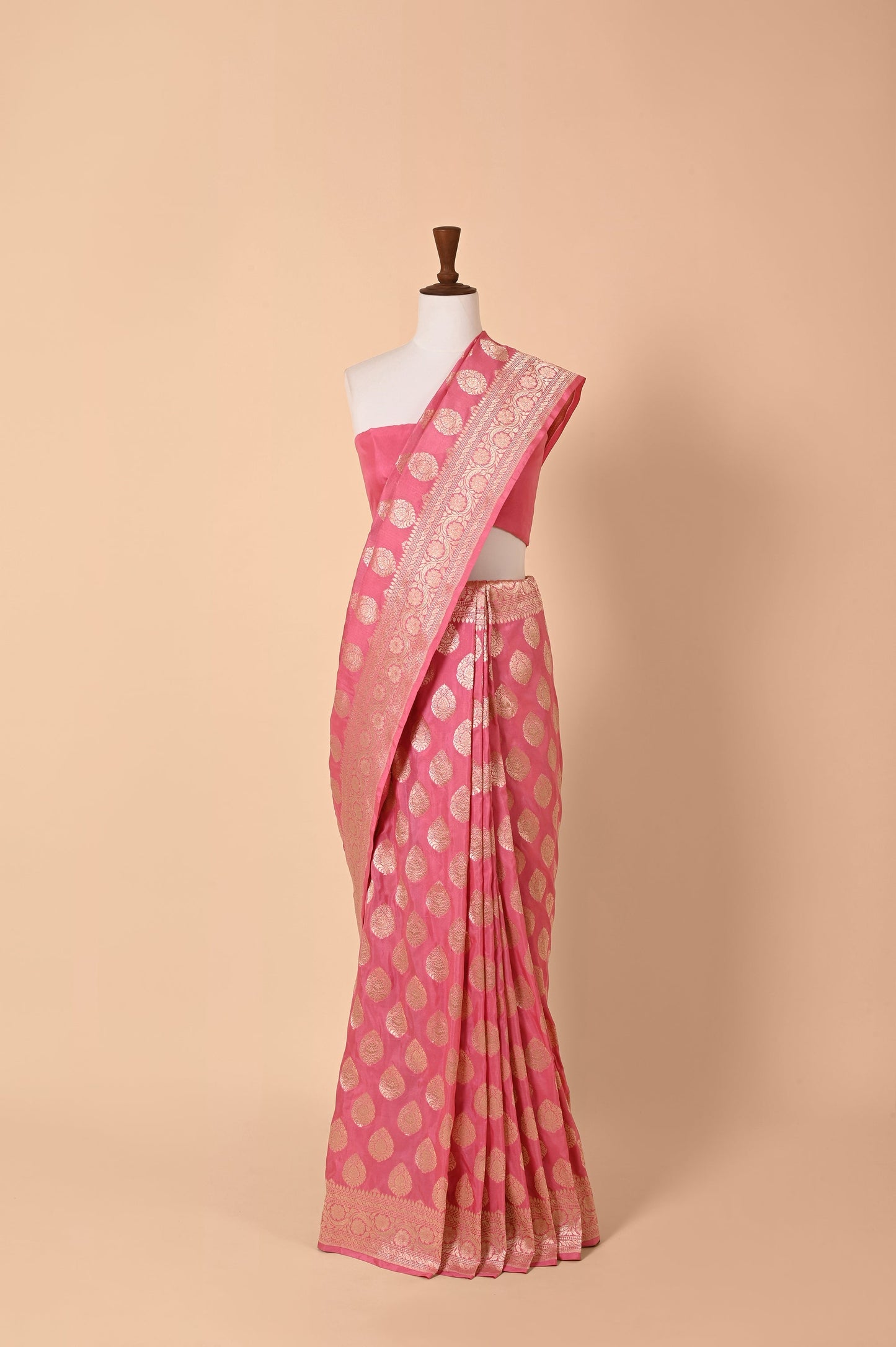 Handwoven Creamy Pink Silk Sari