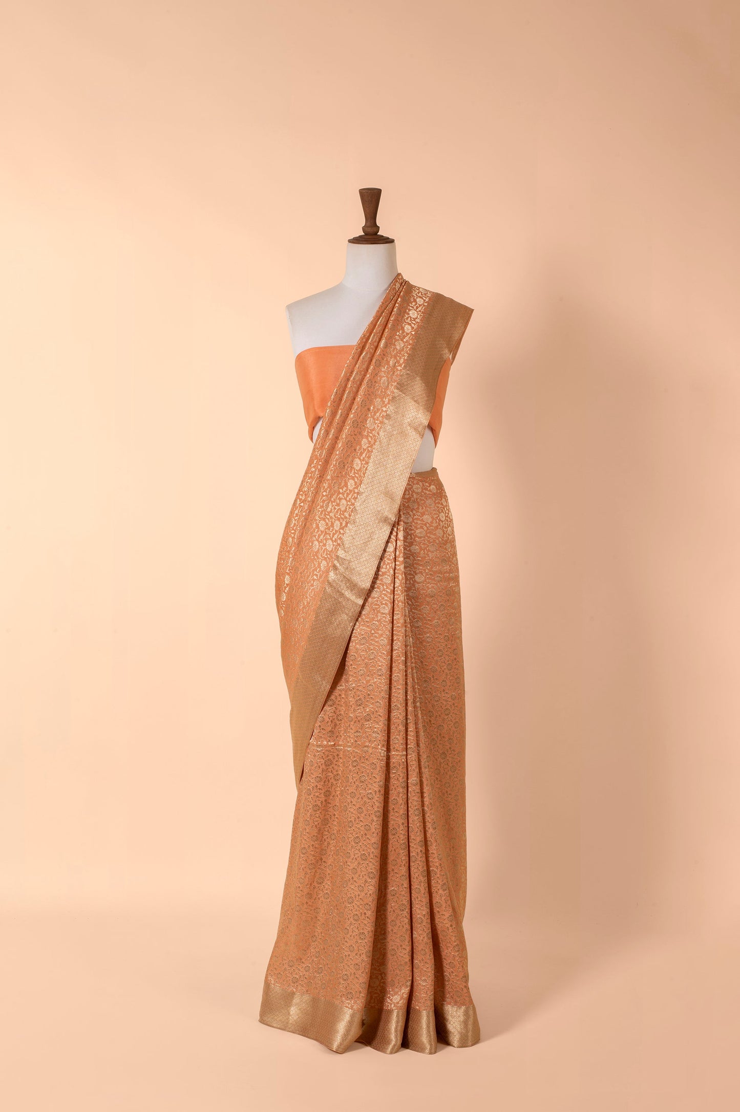 Handwoven Peach Georgette Sari
