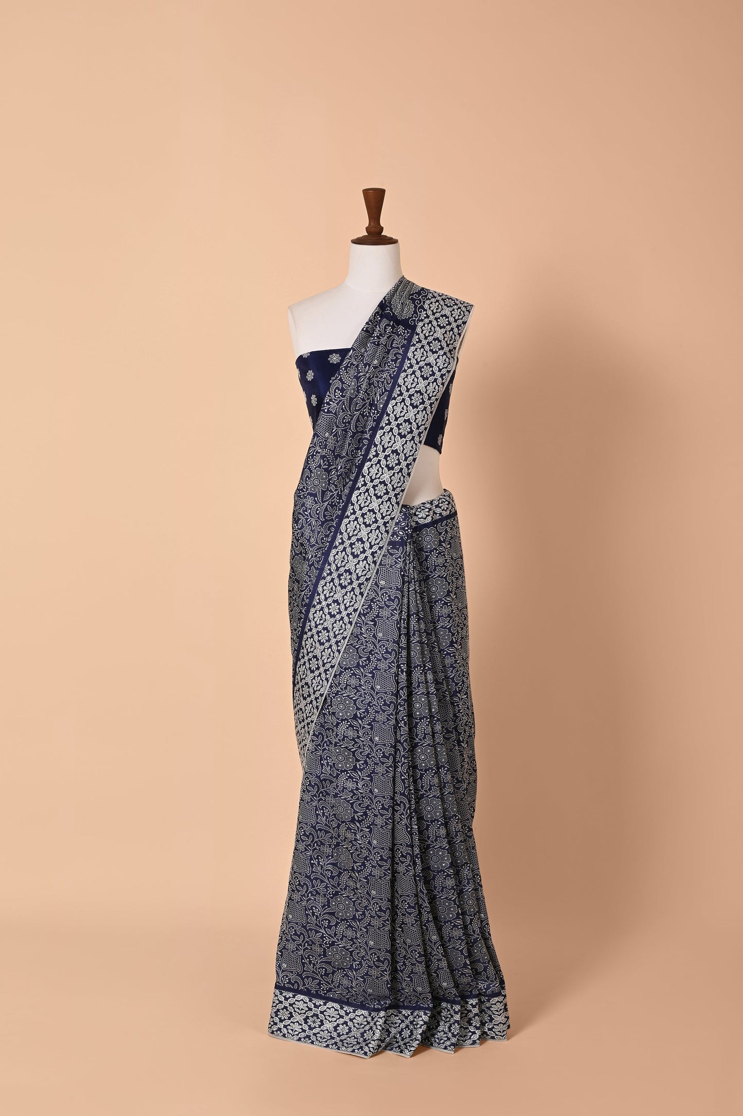 Handwoven Deep Blue Silk Sari