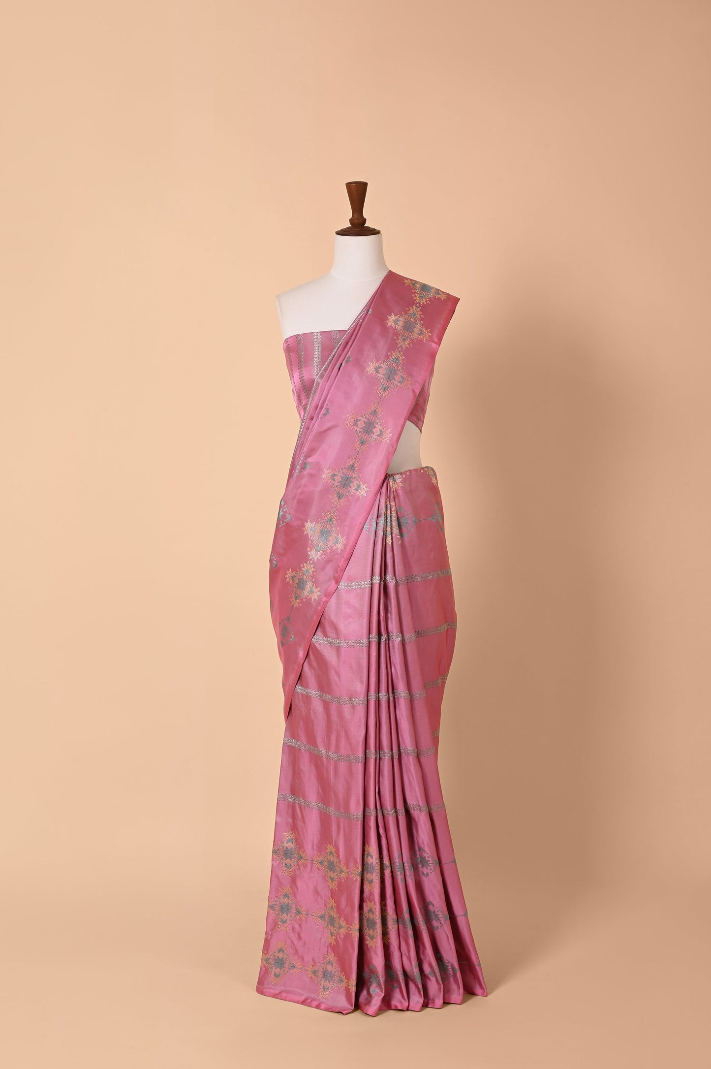 Handwoven French Pink Satin Silk Saree