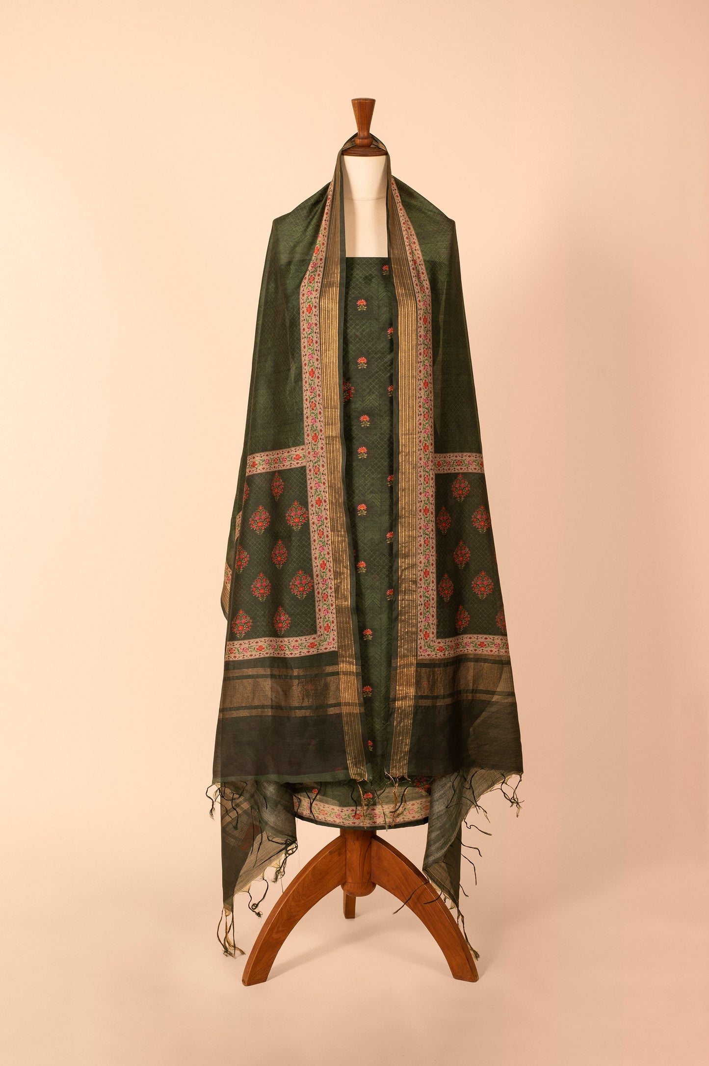 Handwoven Green Silk Suit Piece