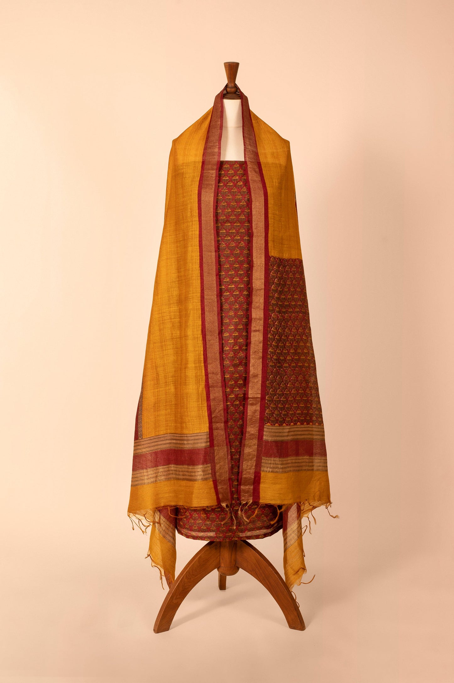 Handwoven Maroon Digital Printed Chanderi Suit Piece