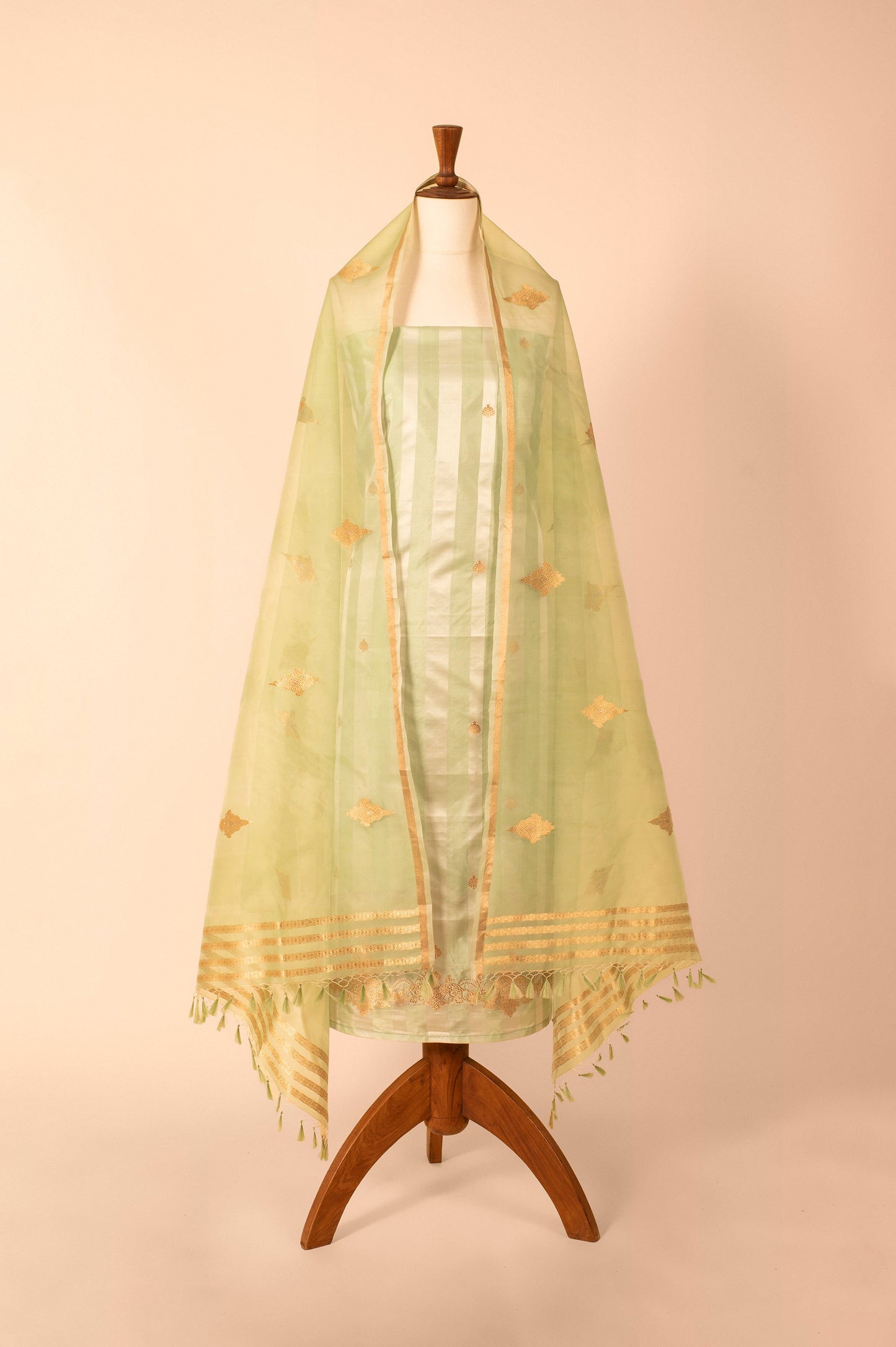 Handwoven Green Silk Suit Piece