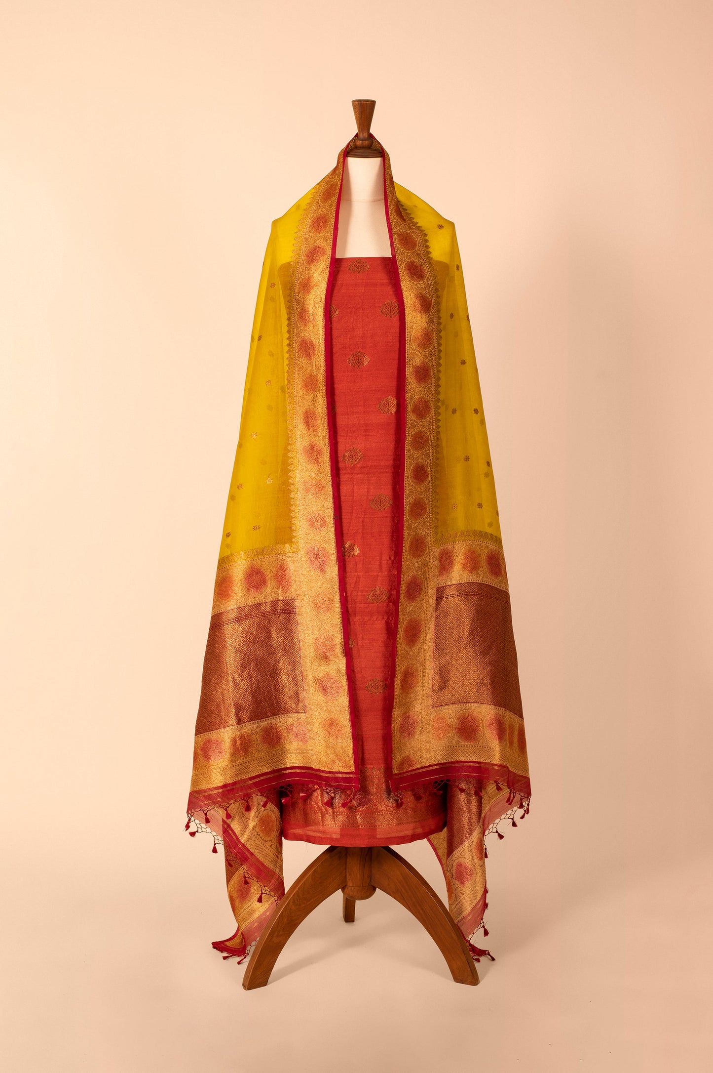 Handwoven Orange Tussar Suit Piece