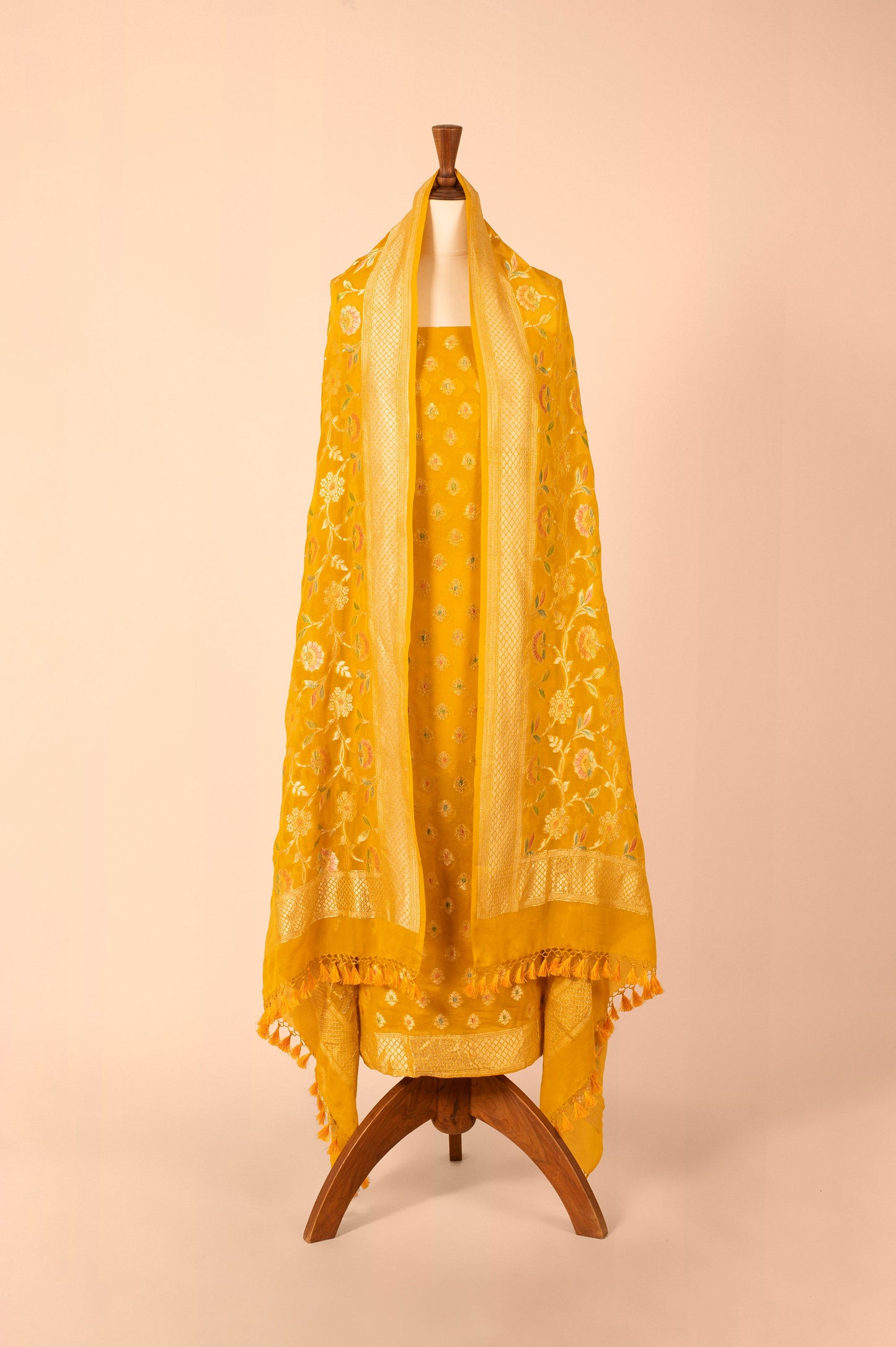 Handwoven Yellow Georgette Suit Piece