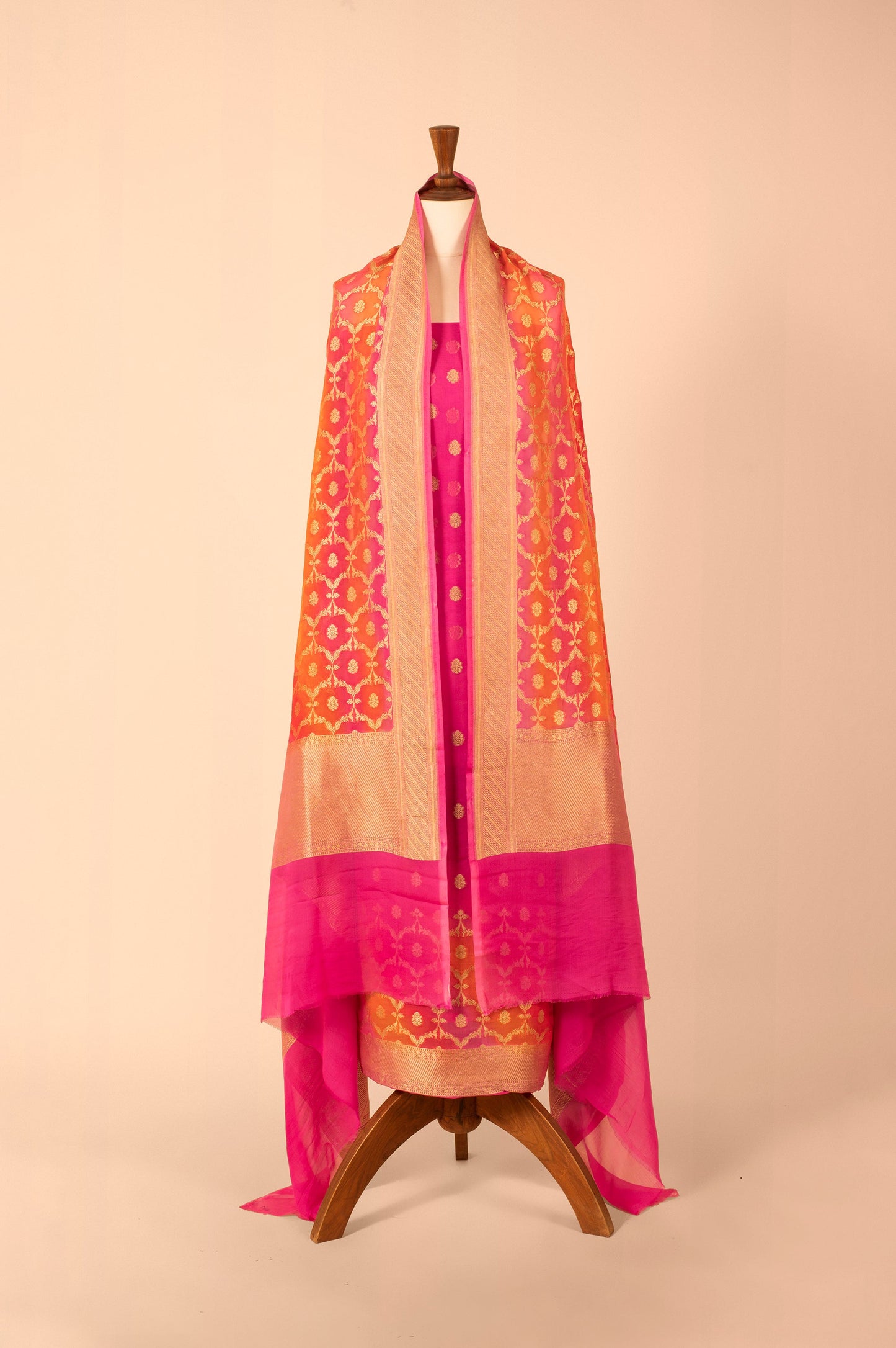 Handwoven Pink Georgette Suit Piece