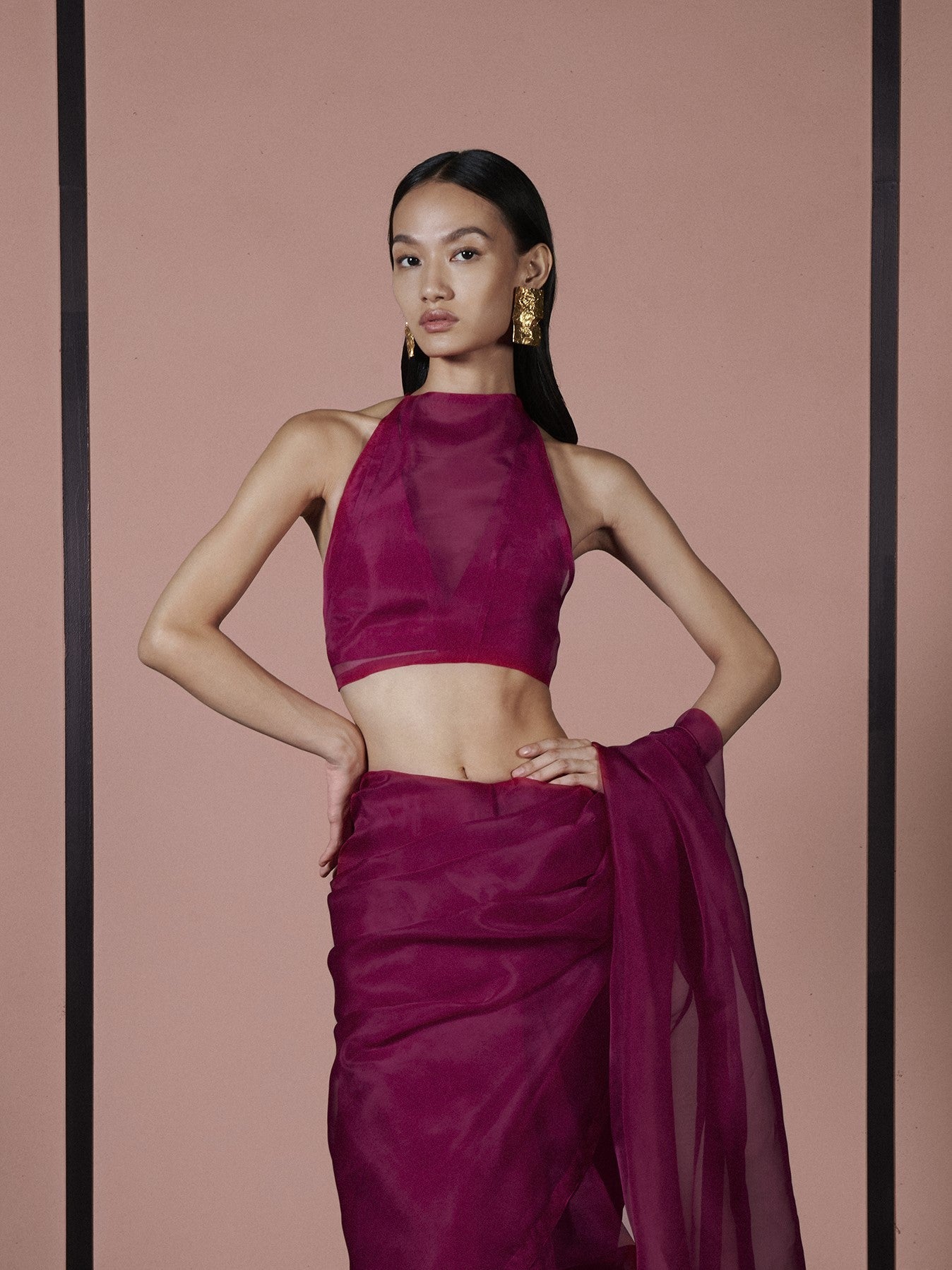 Sangria Red Layered Halter Blouse