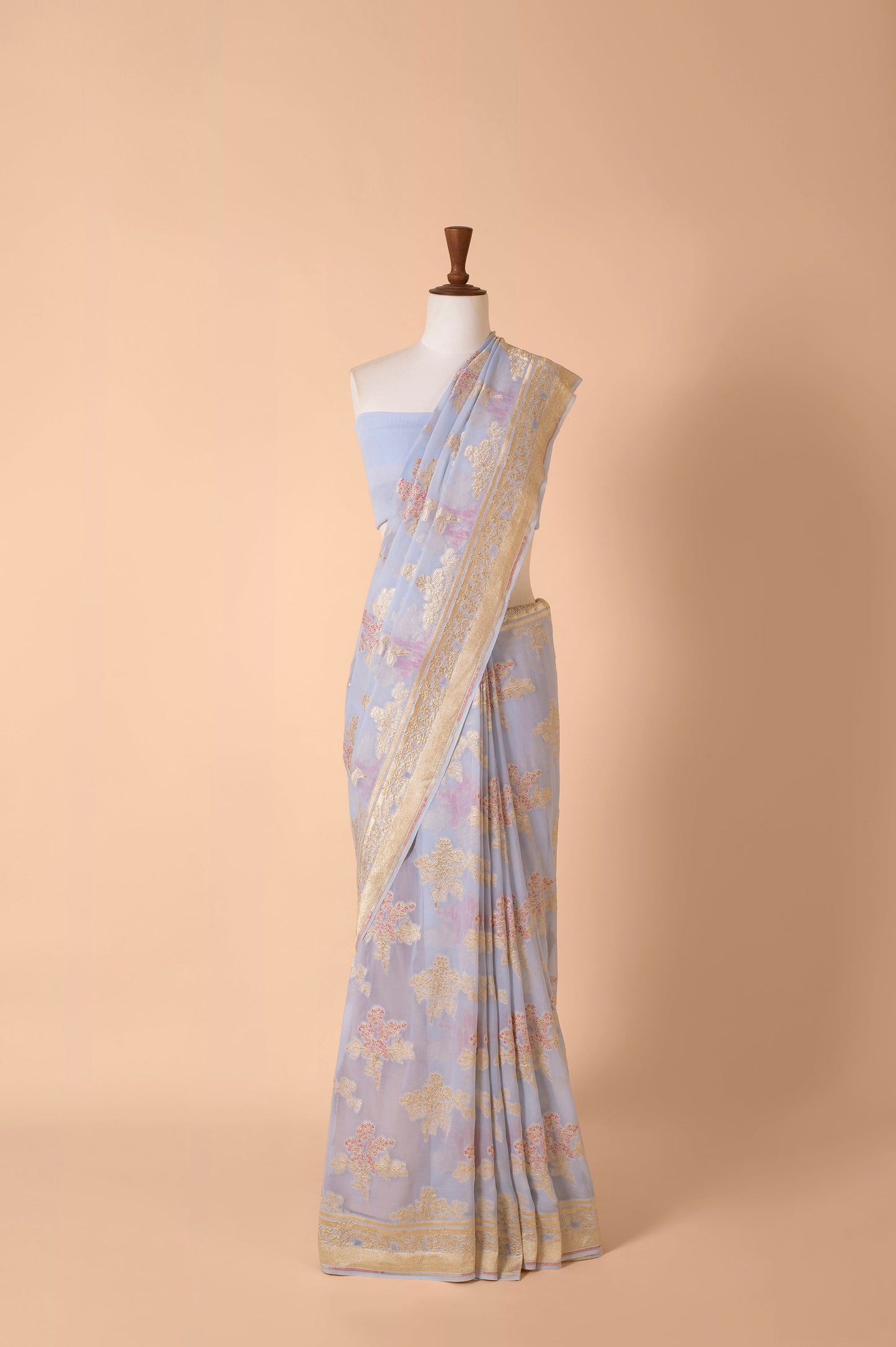 Handwoven Pastel Blue Georgette Sari