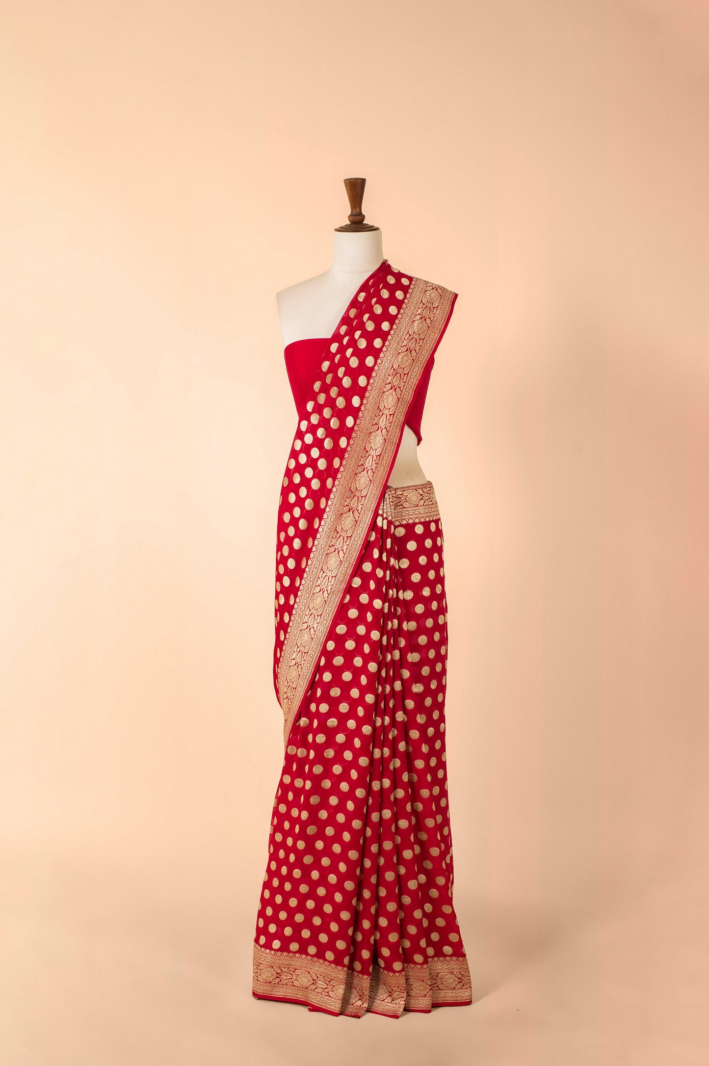 Handwoven Red Georgette Sari