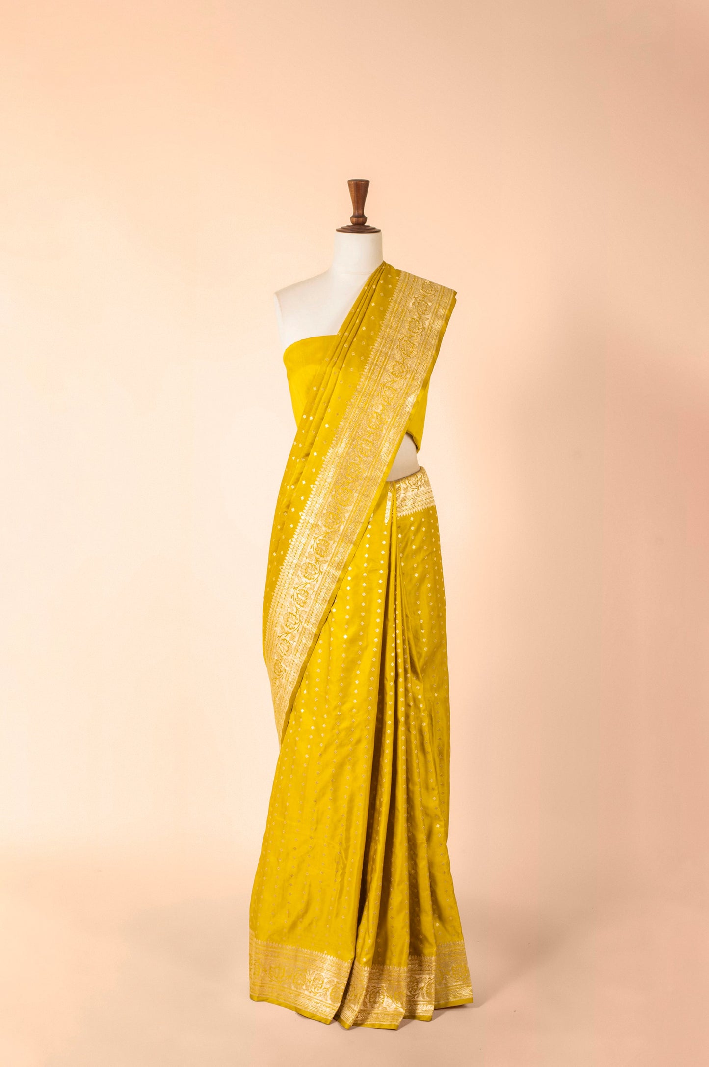 Handwoven Mustard Satin Silk Sari