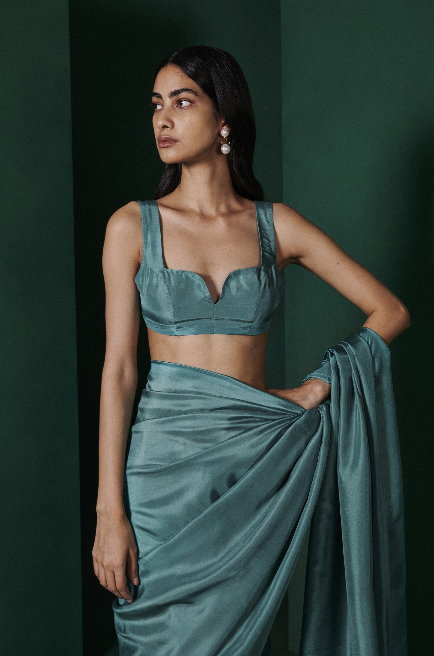 Teal Blue Plunge Bralette Blouse