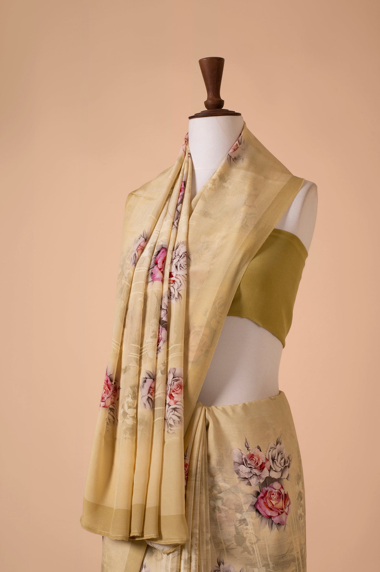 Handwoven Beige Digital Printed Georgette Saree