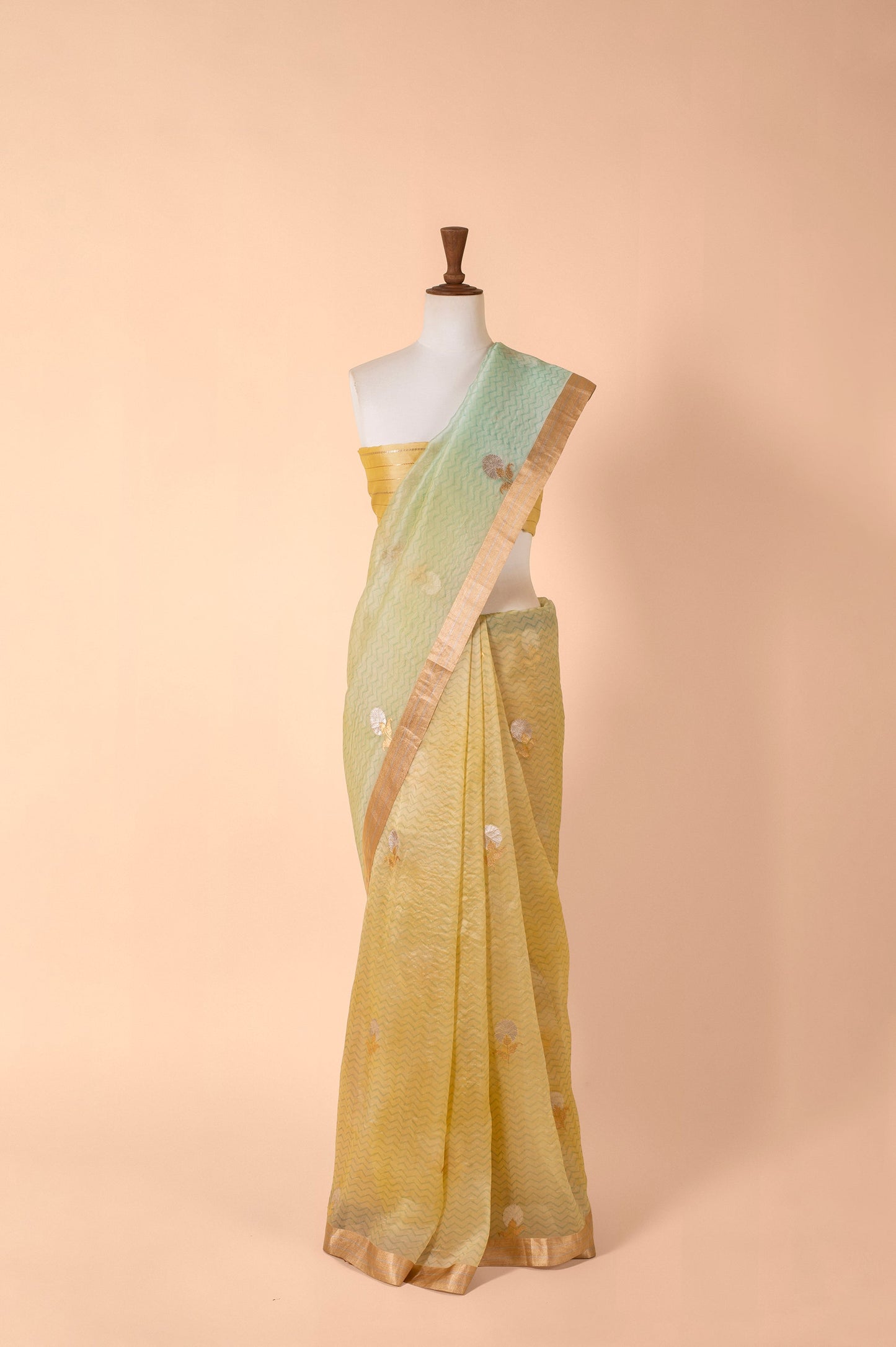 Handwoven Yellow and Green Organza Sari