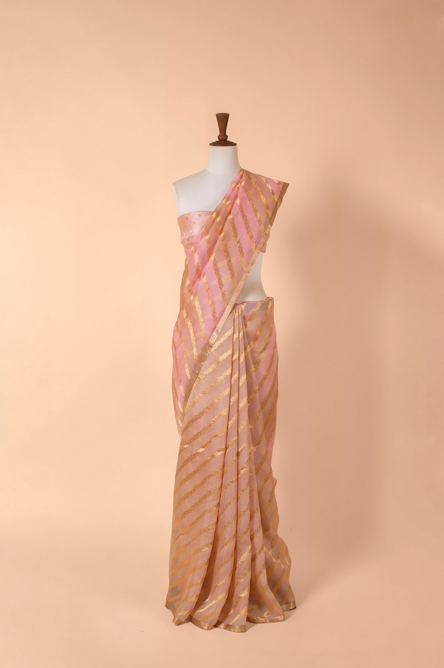 Handwoven Pink Organza Sari