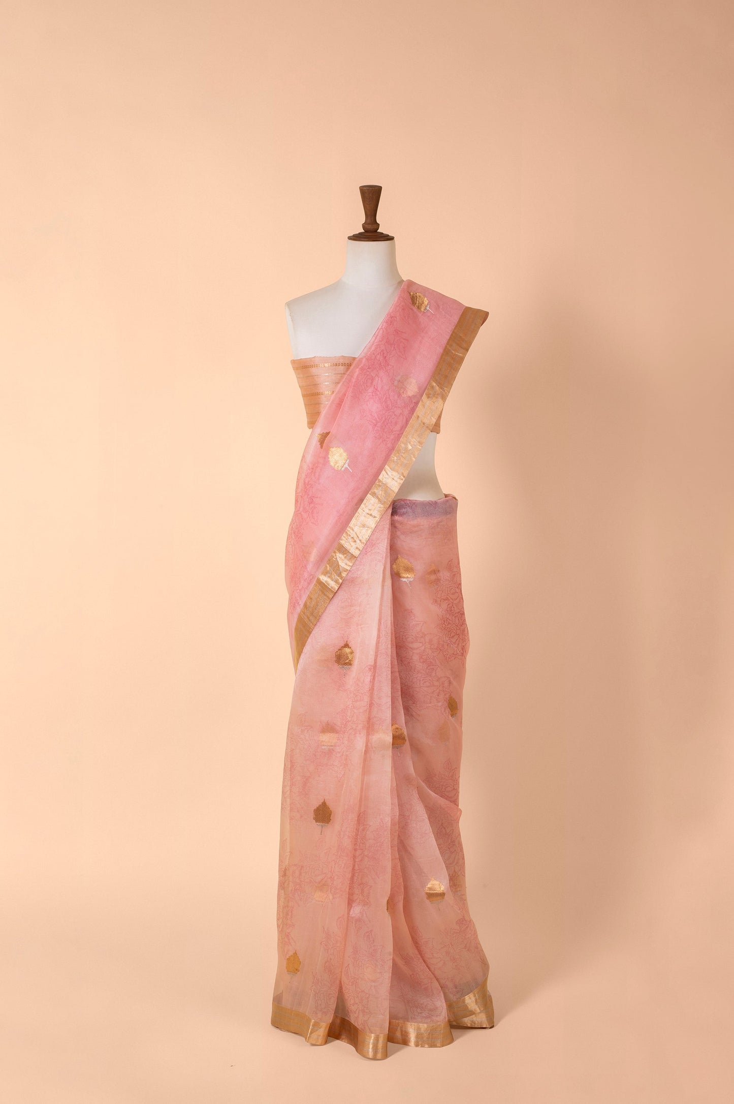 Handwoven Pink Organza Sari