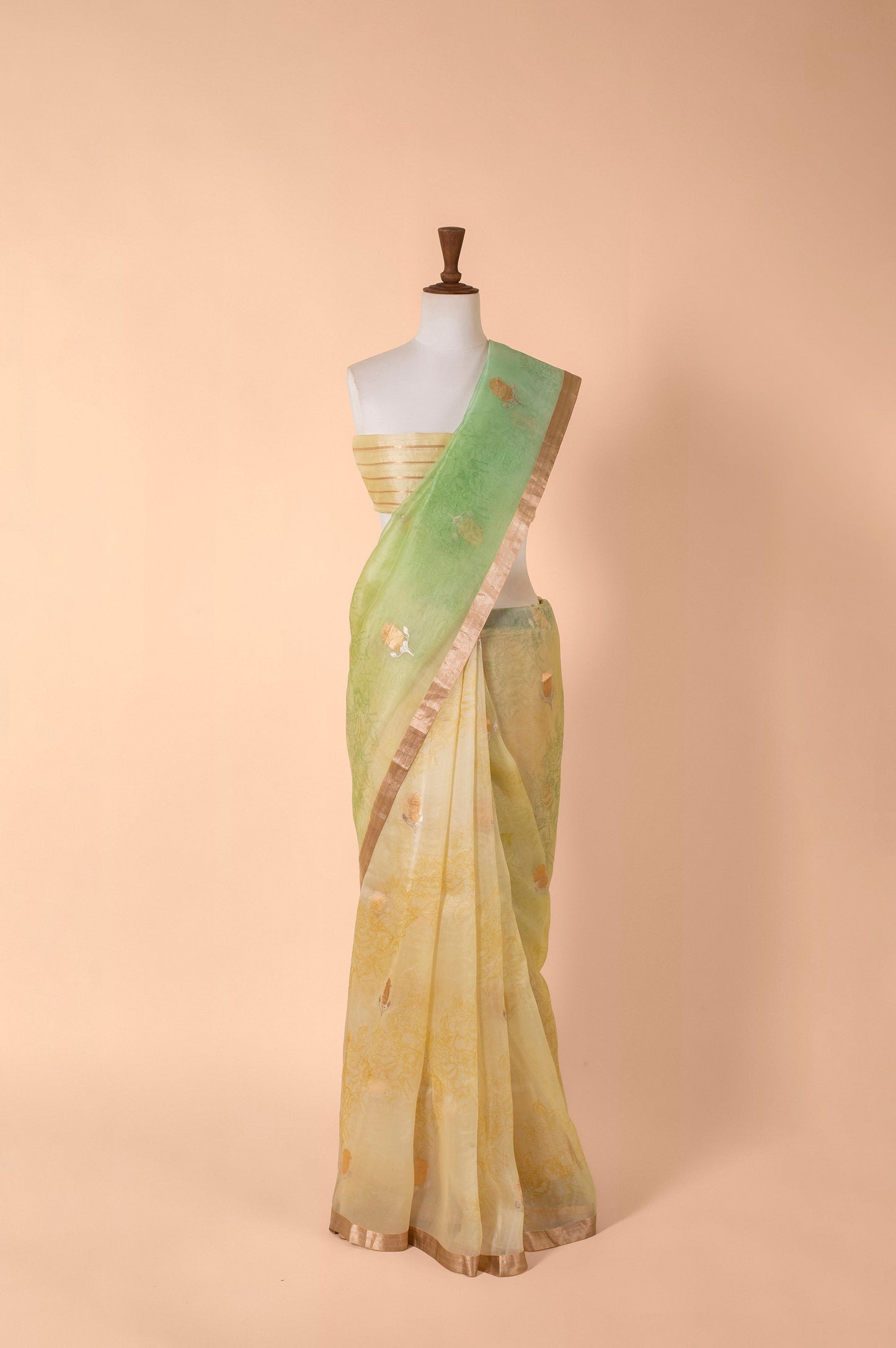 Handwoven Yellow and Green Organza Sari