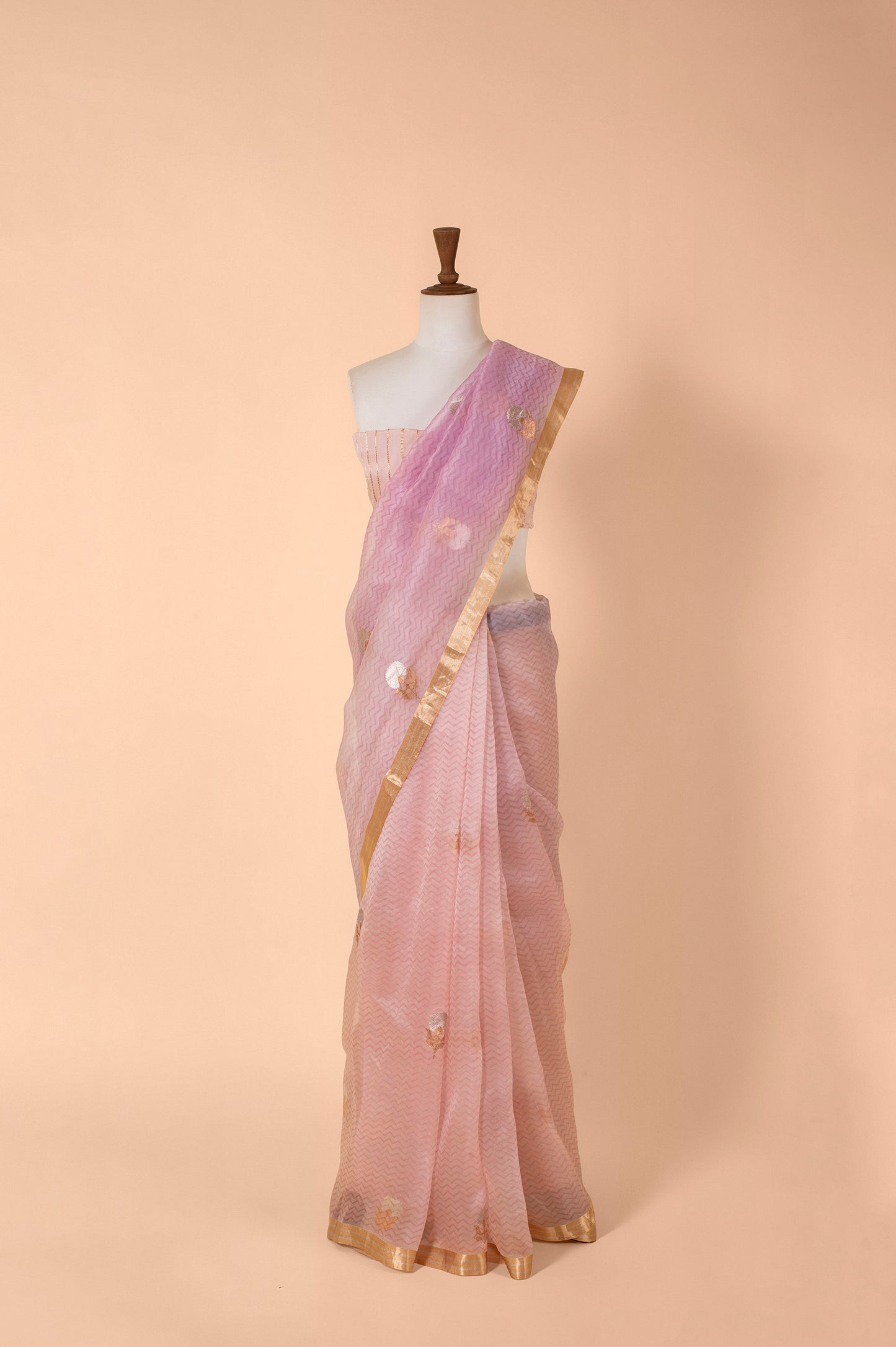 Handwoven Pink Organza Sari