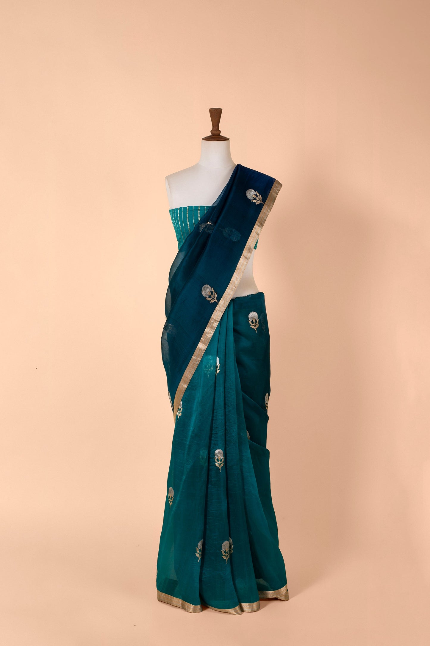 Handwoven Blue Organza Sari