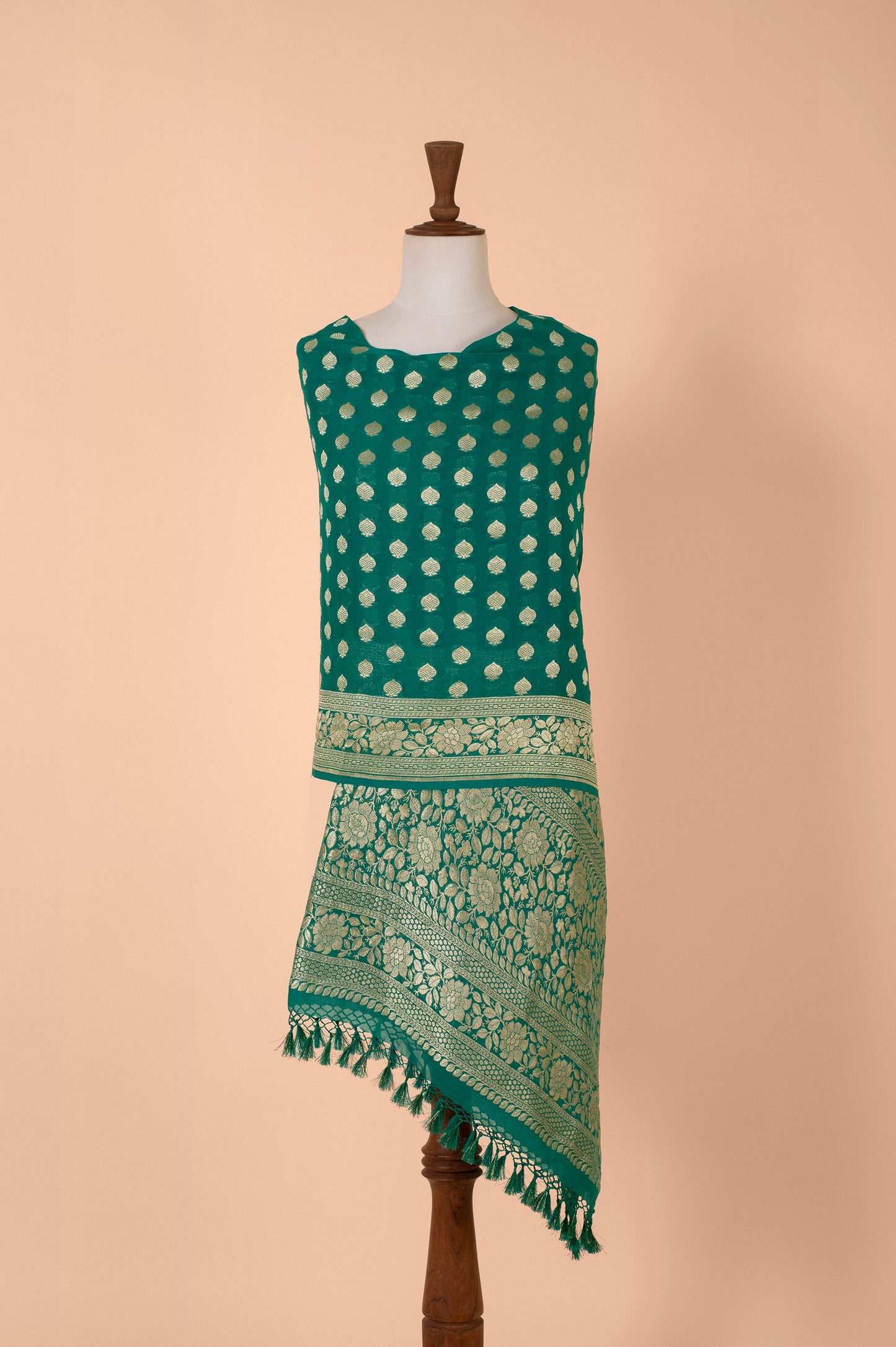 Handwoven Green Georgette Dupatta