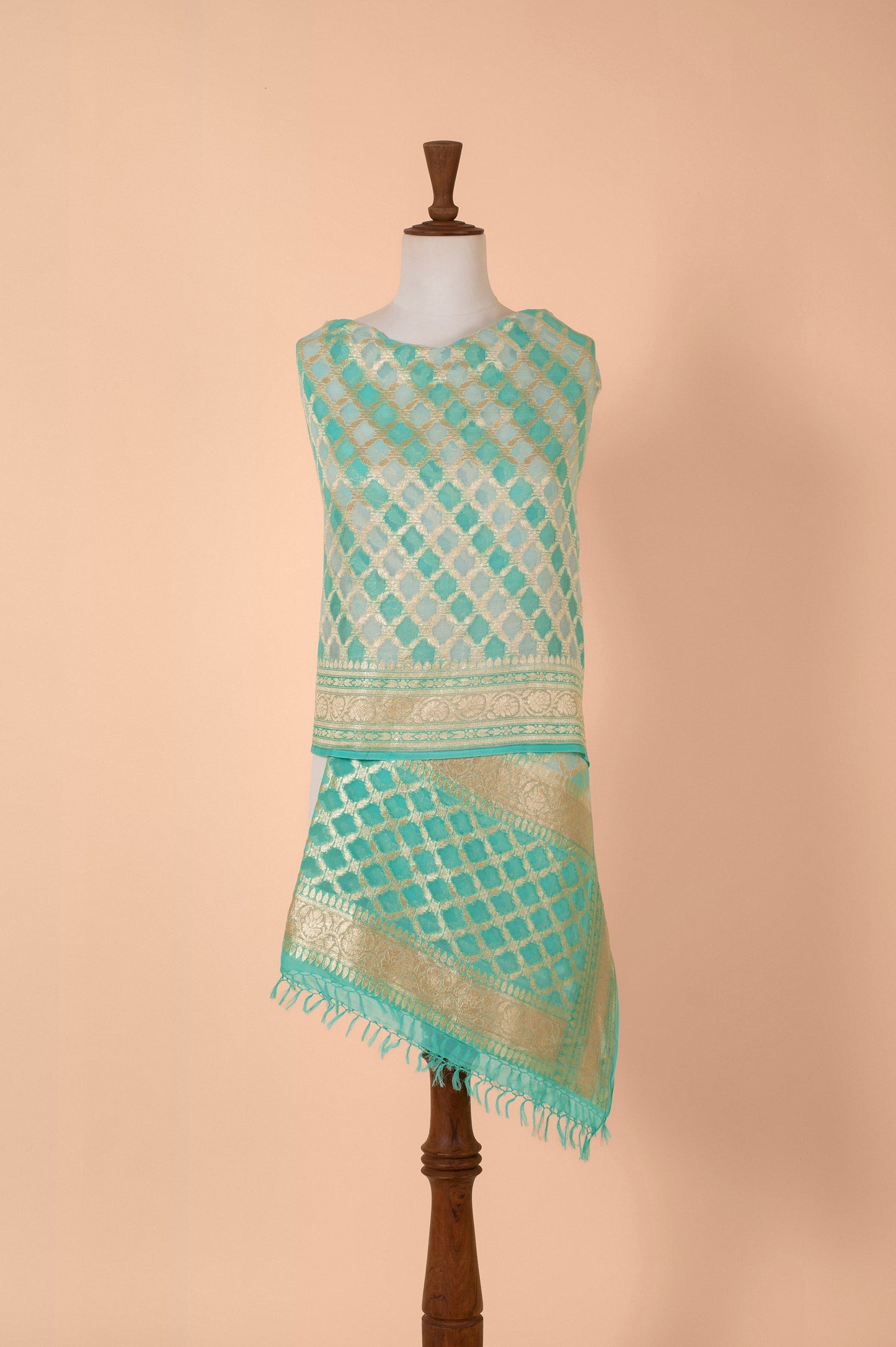 Handwoven Turquoise Georgette Dupatta