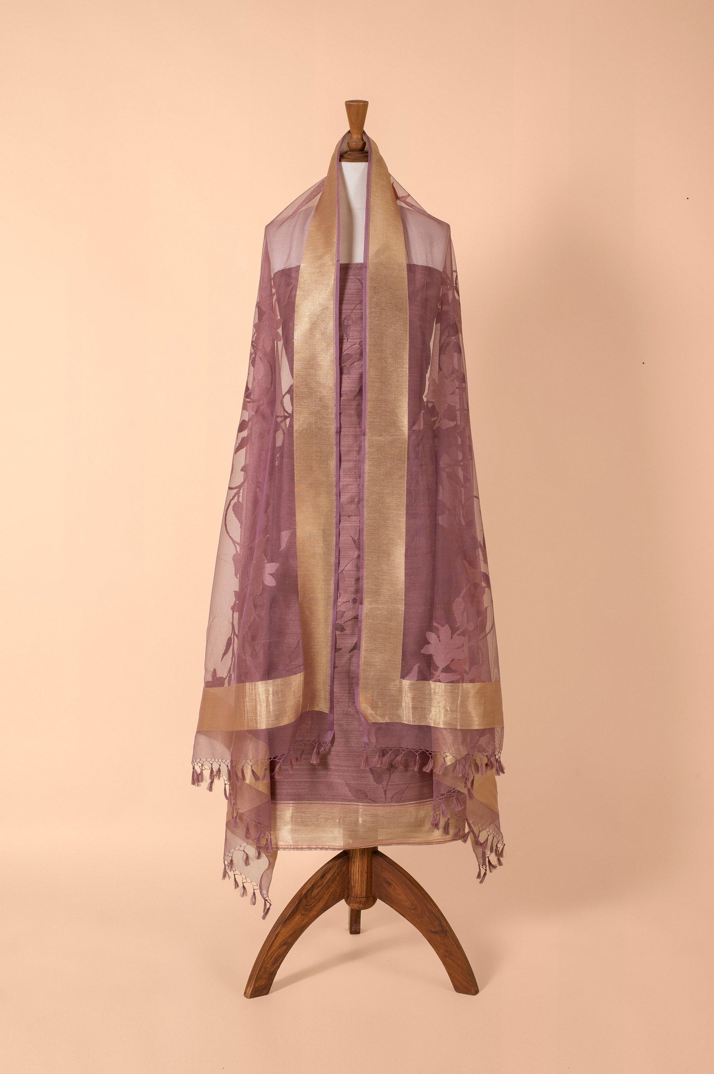 Handwoven Purple Banarasi Net Suit Piece