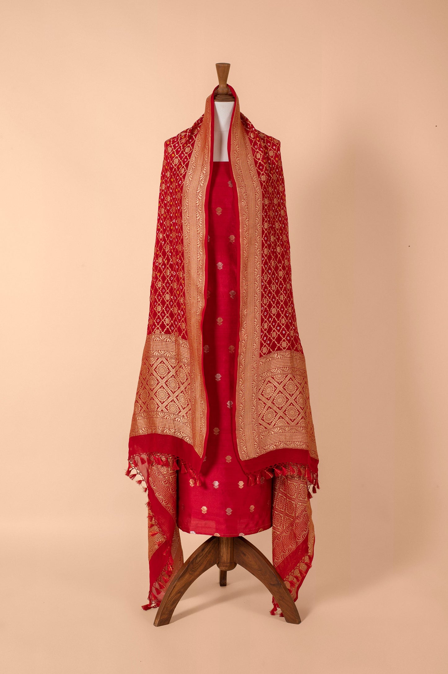 Handwoven Red Silk Suit Piece