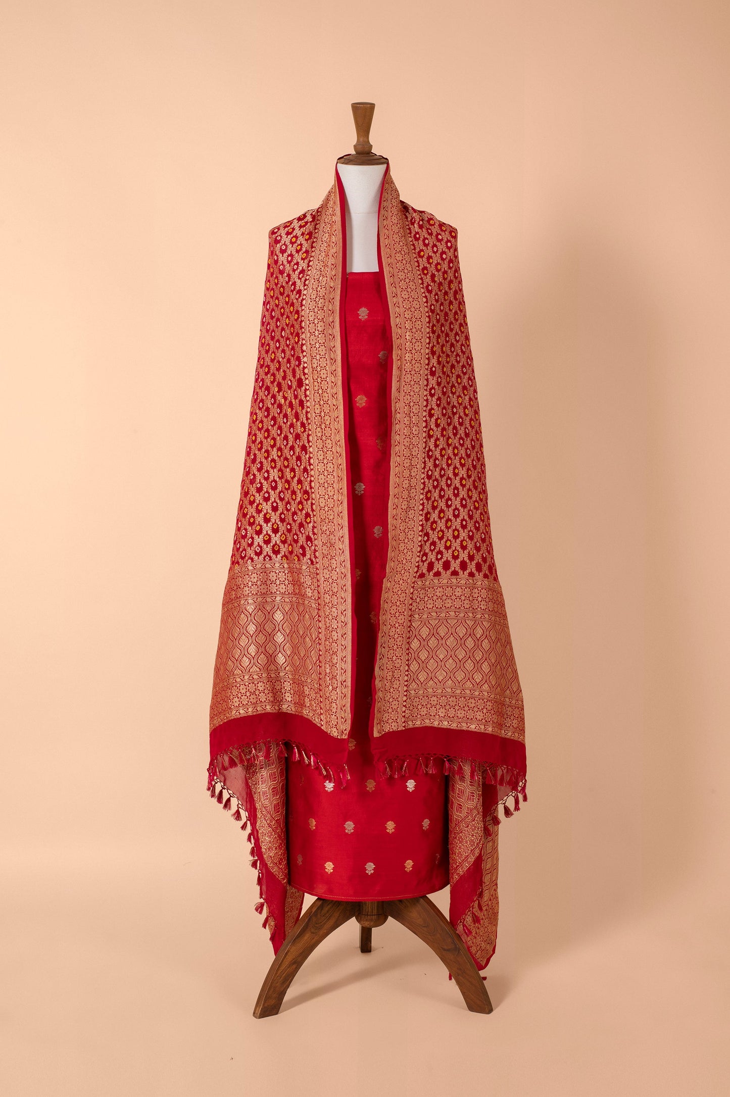 Handwoven Red Silk Suit Piece