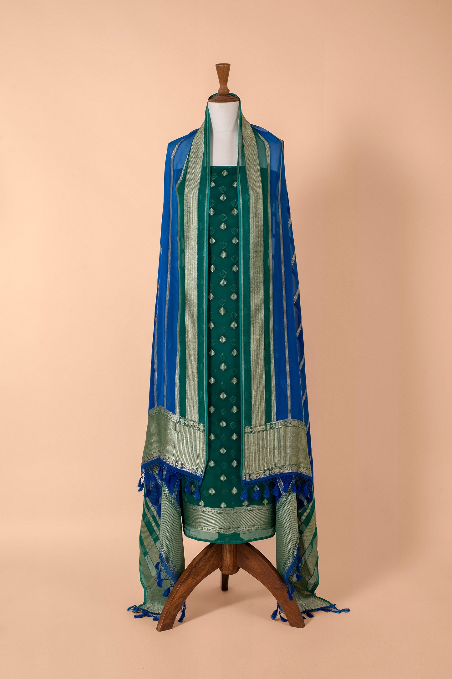 Handwoven Green and Blue Georgette Suit Piece