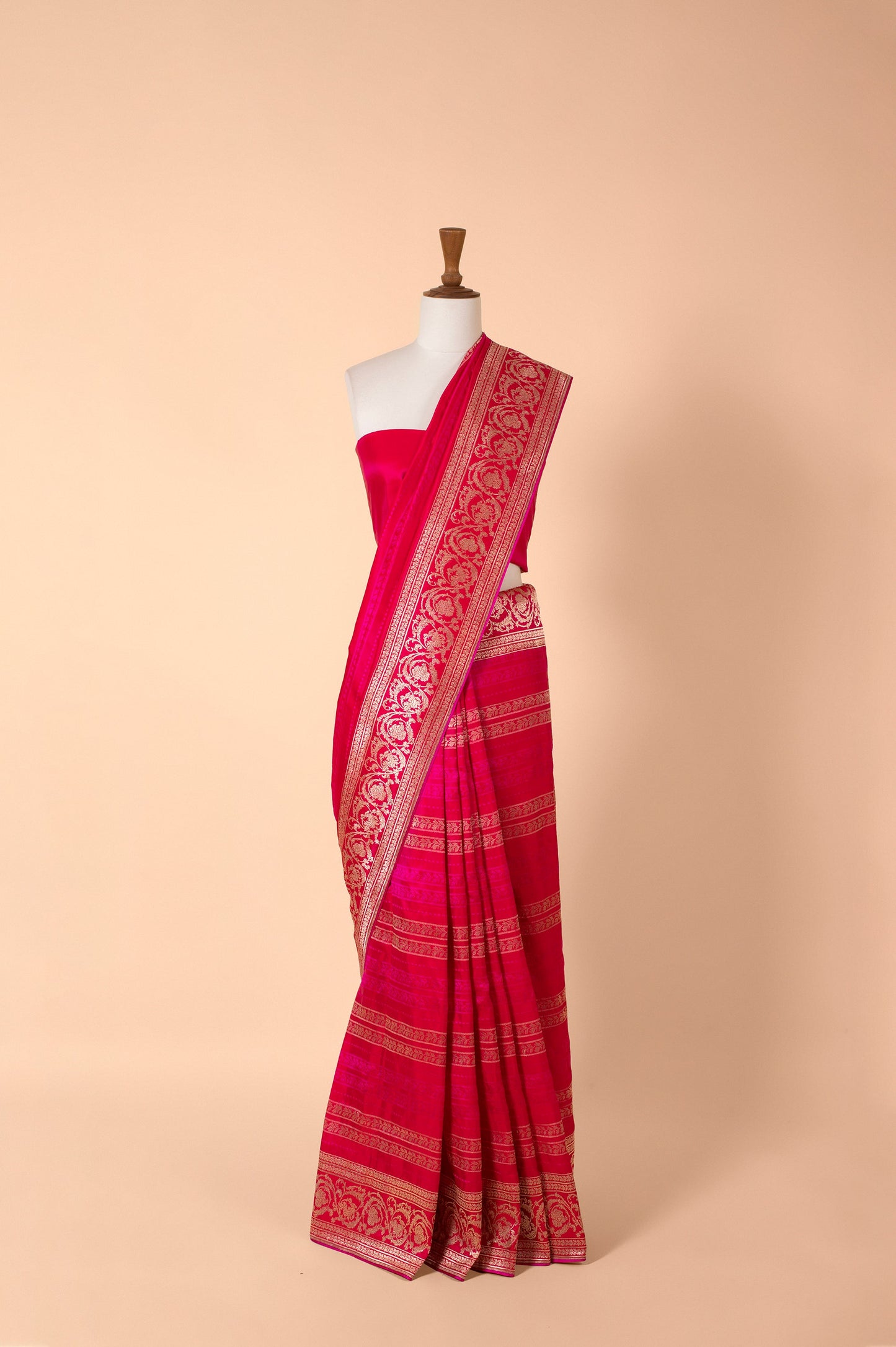 Handwoven Pink Satin Silk Sari