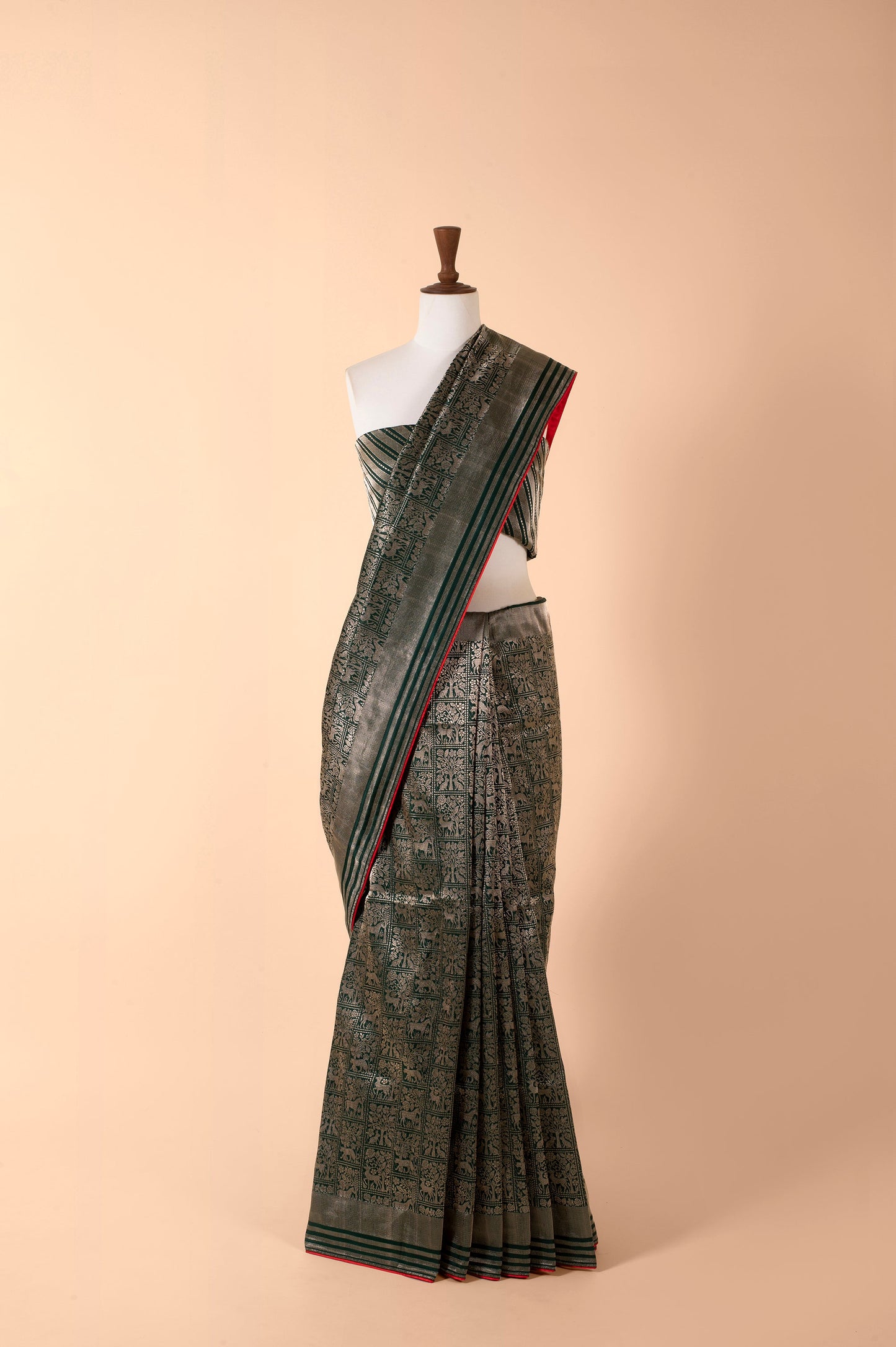 Handwoven Bottle Green Silk Saree
