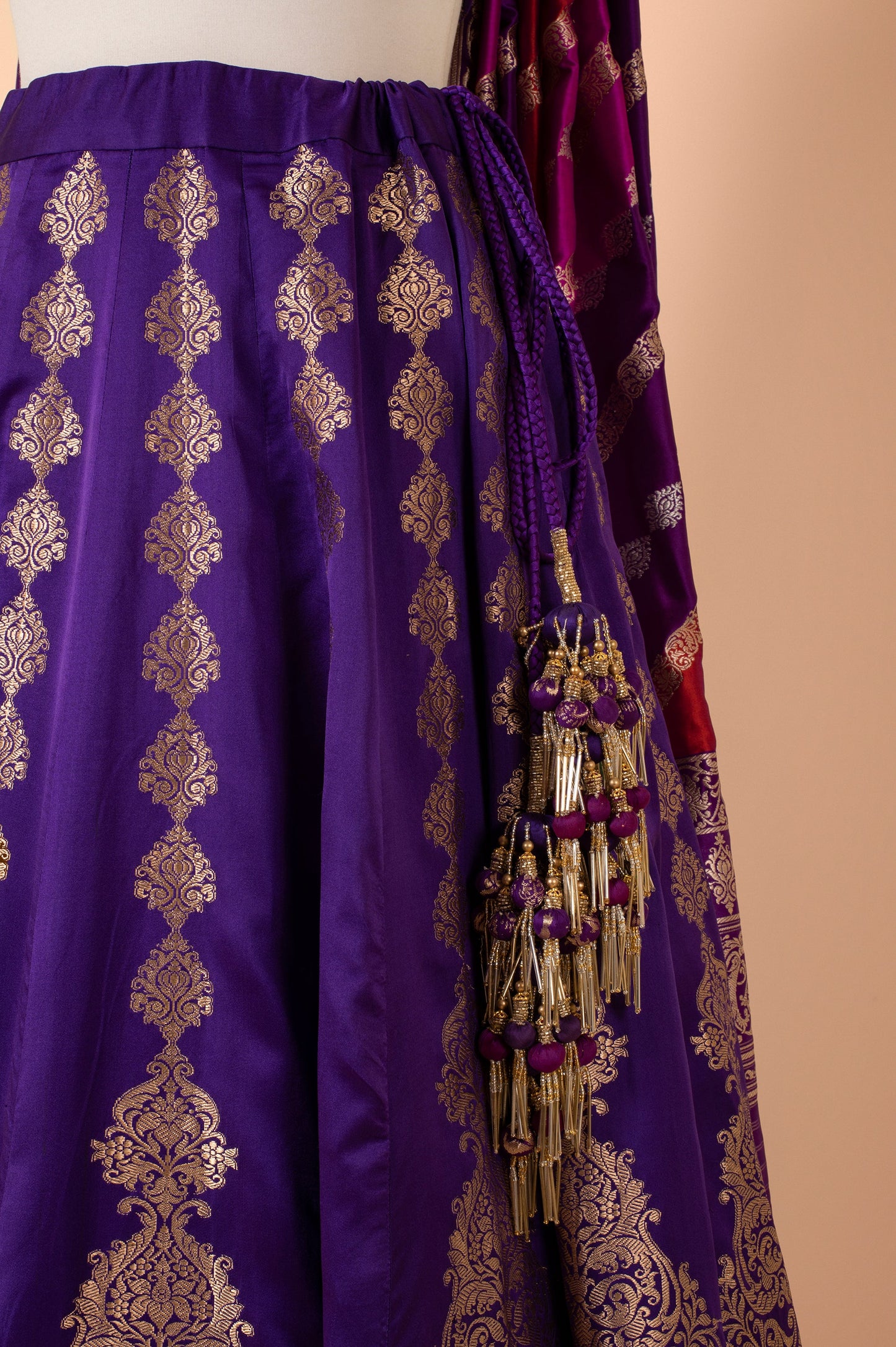 Handwoven Purple Satin Silk Lehenga