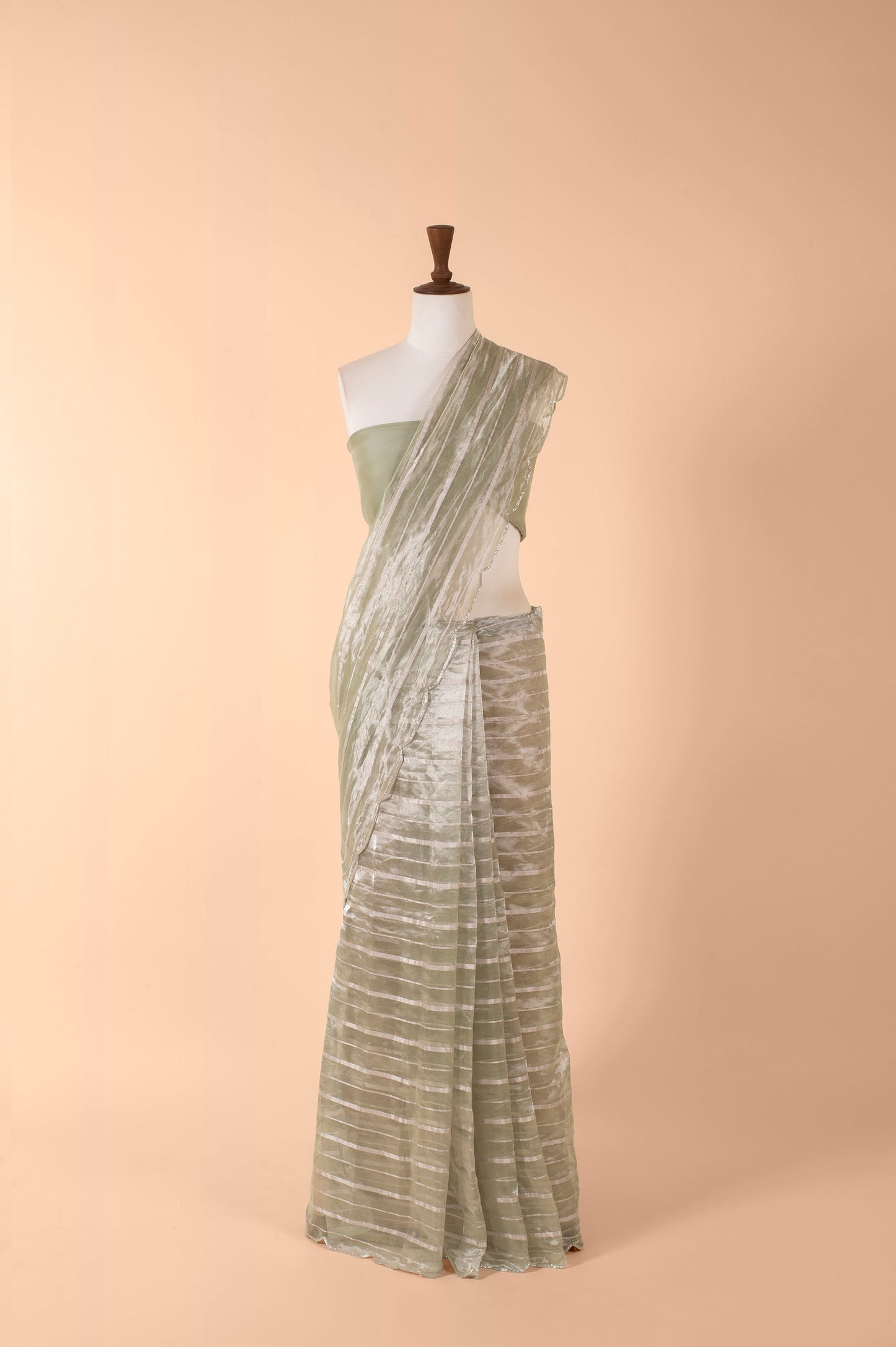 Mint Green Stripe Tissue Saree