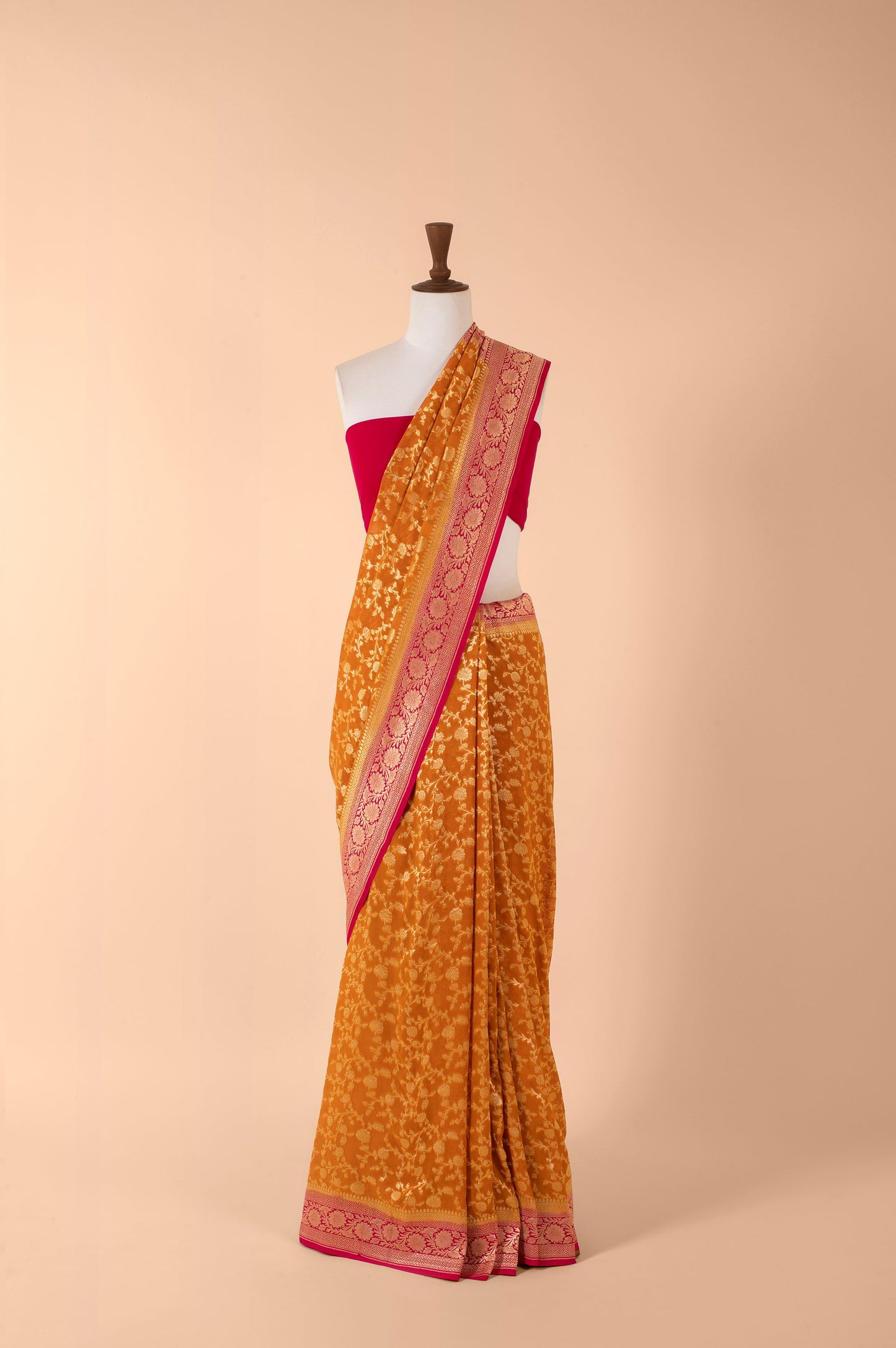 Handwoven Orange Georgette Sari