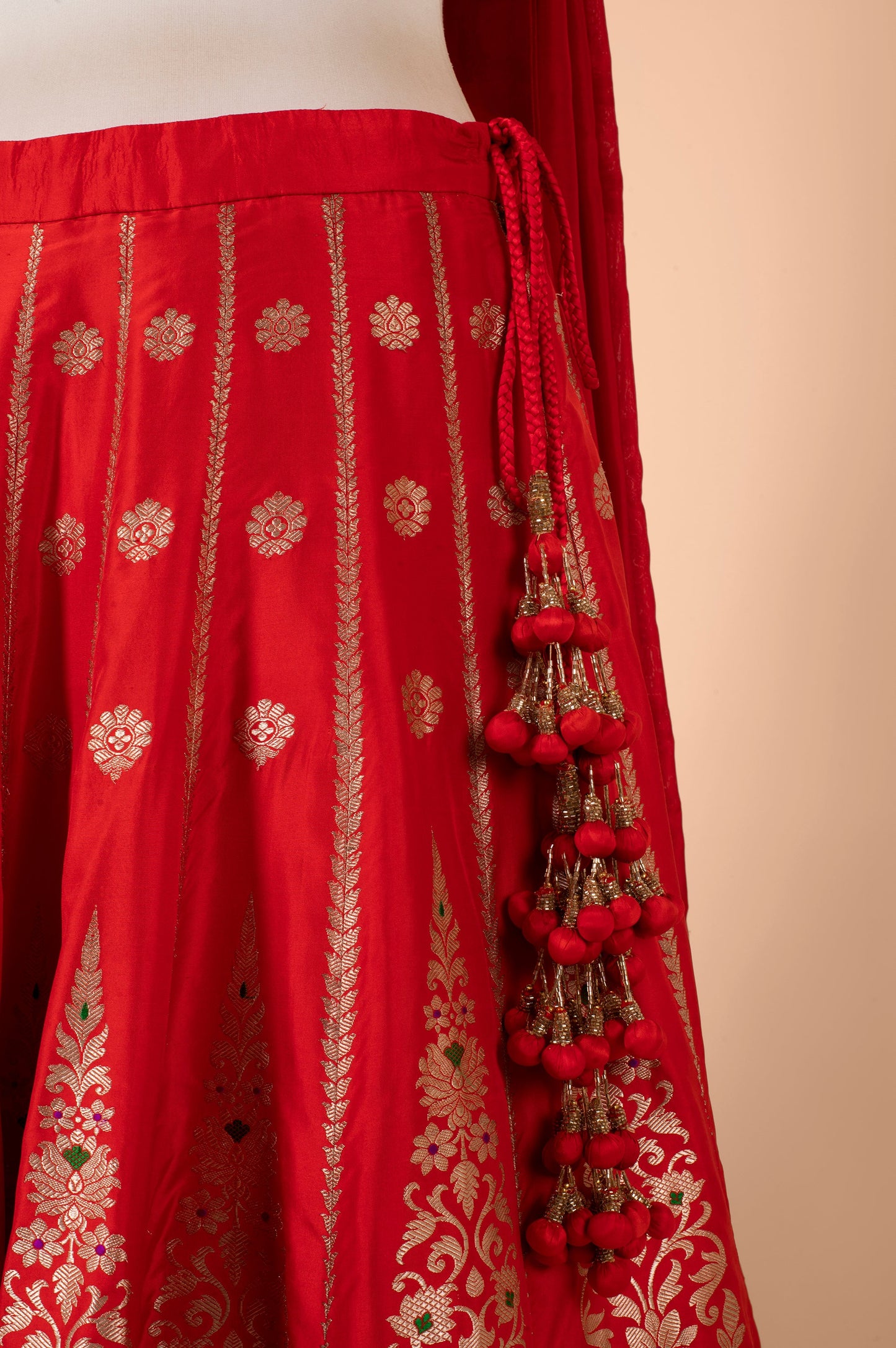 Handwoven Red Silk Lehenga