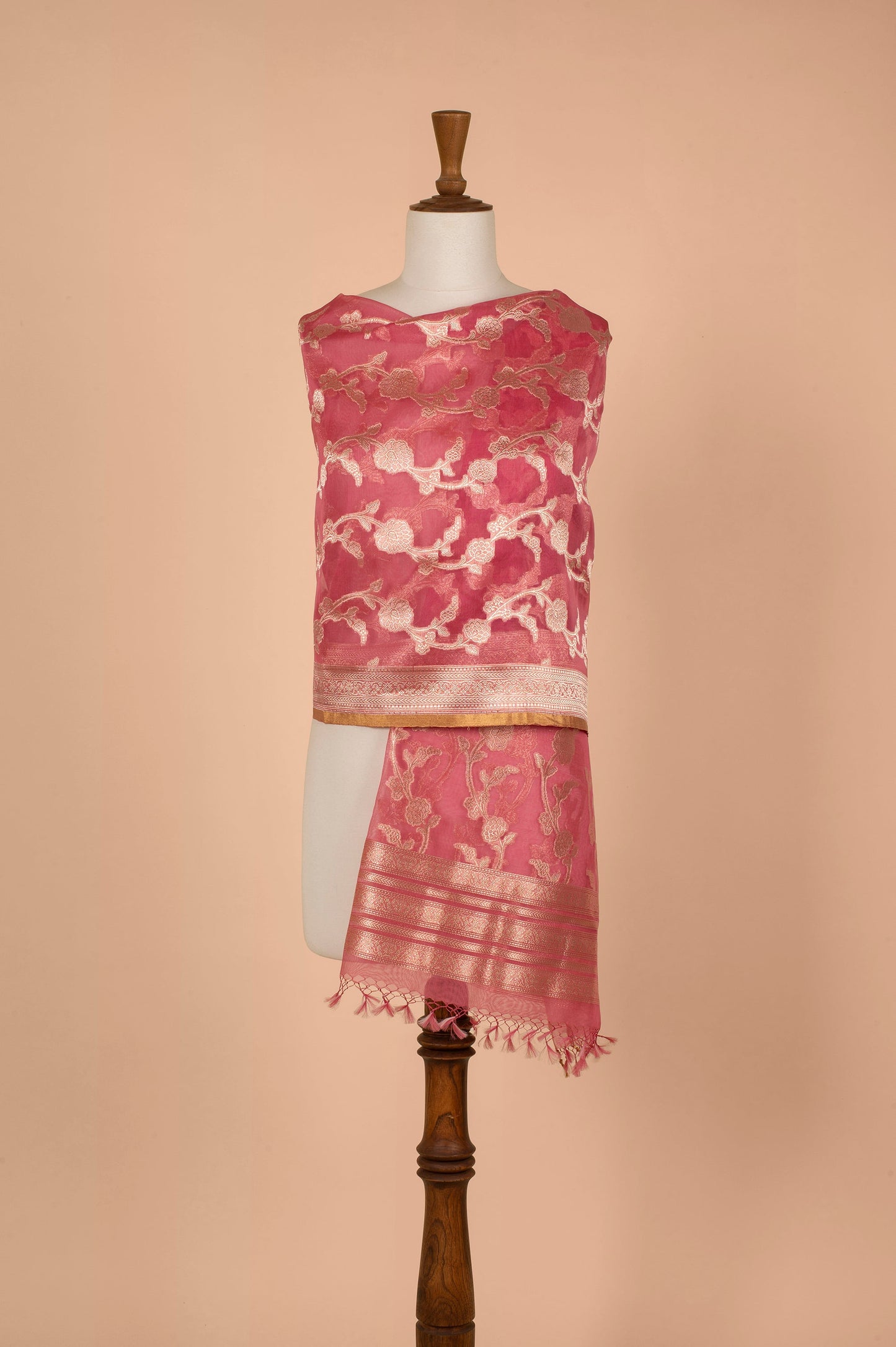 Handwoven Pink Organza Dupatta