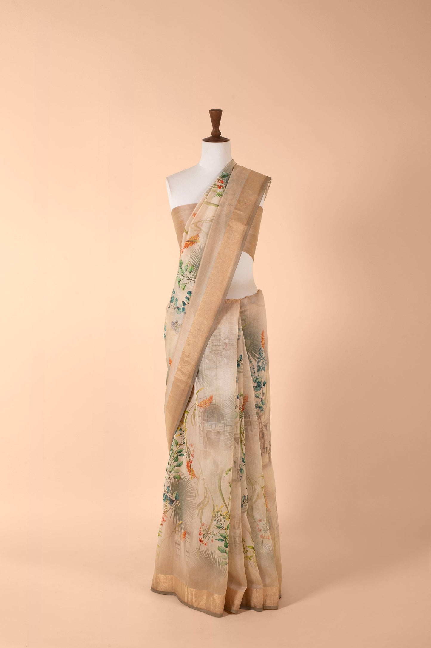 Handwoven Beige Chanderi Saree