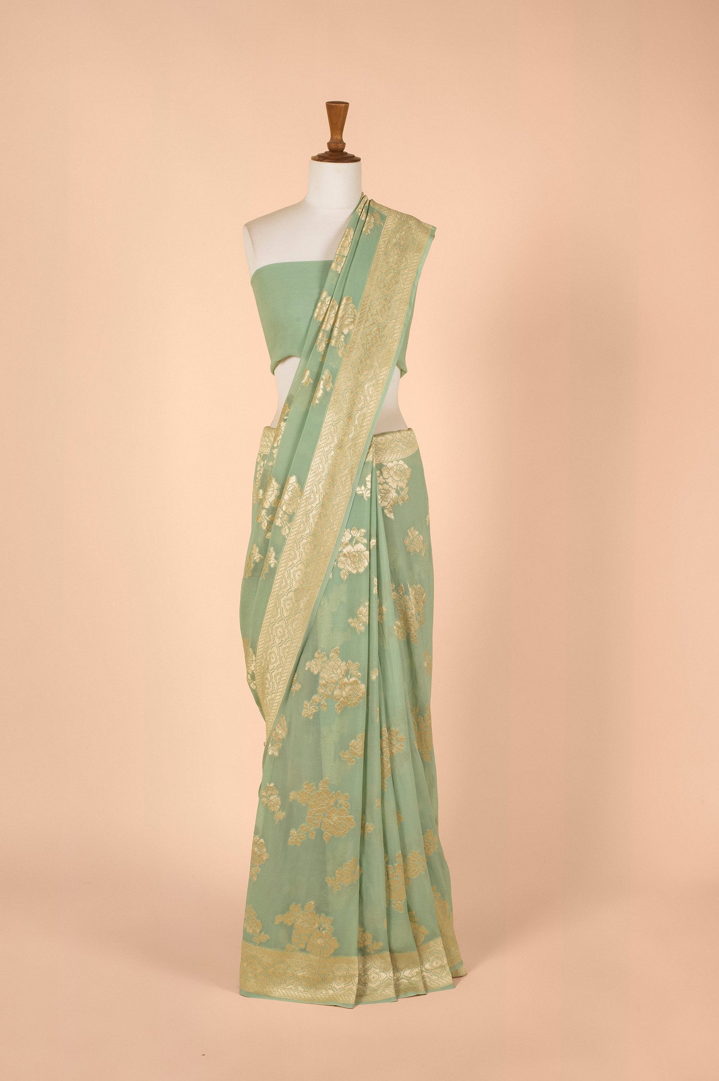 Handwoven Green Georgette Sari