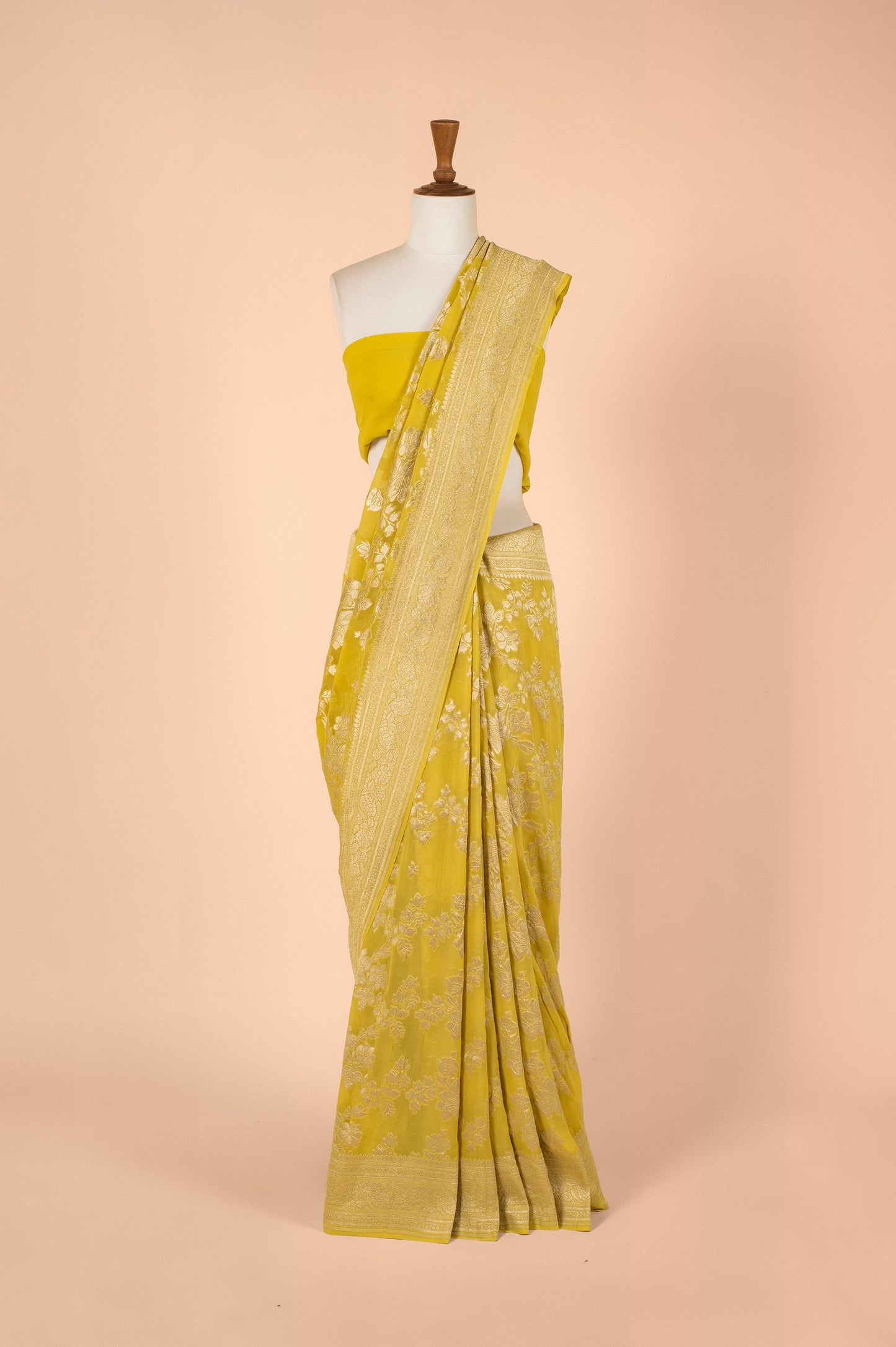 Handwoven Yellow Georgette Sari