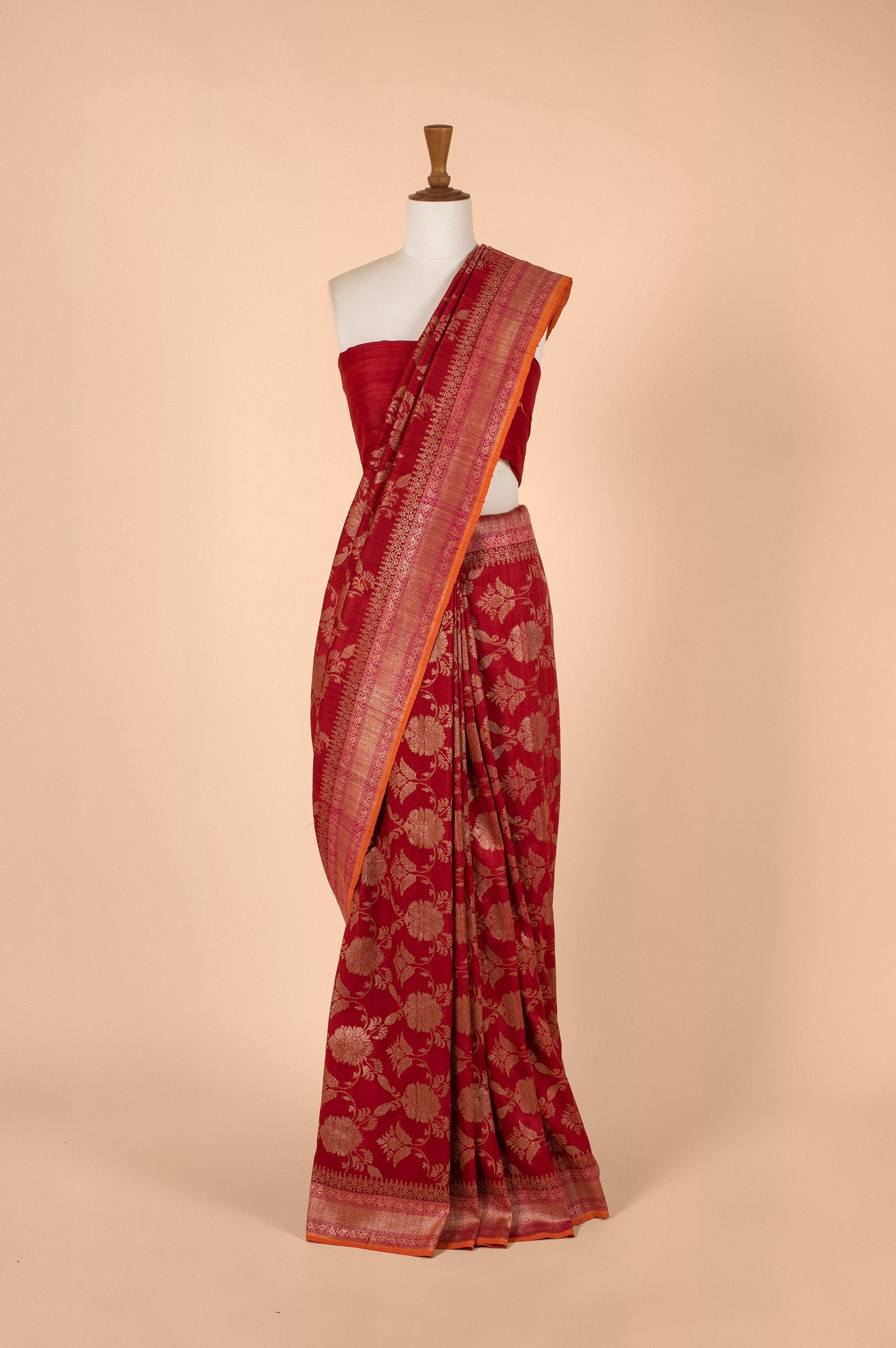 Handwoven Red Tussar Silk Sari