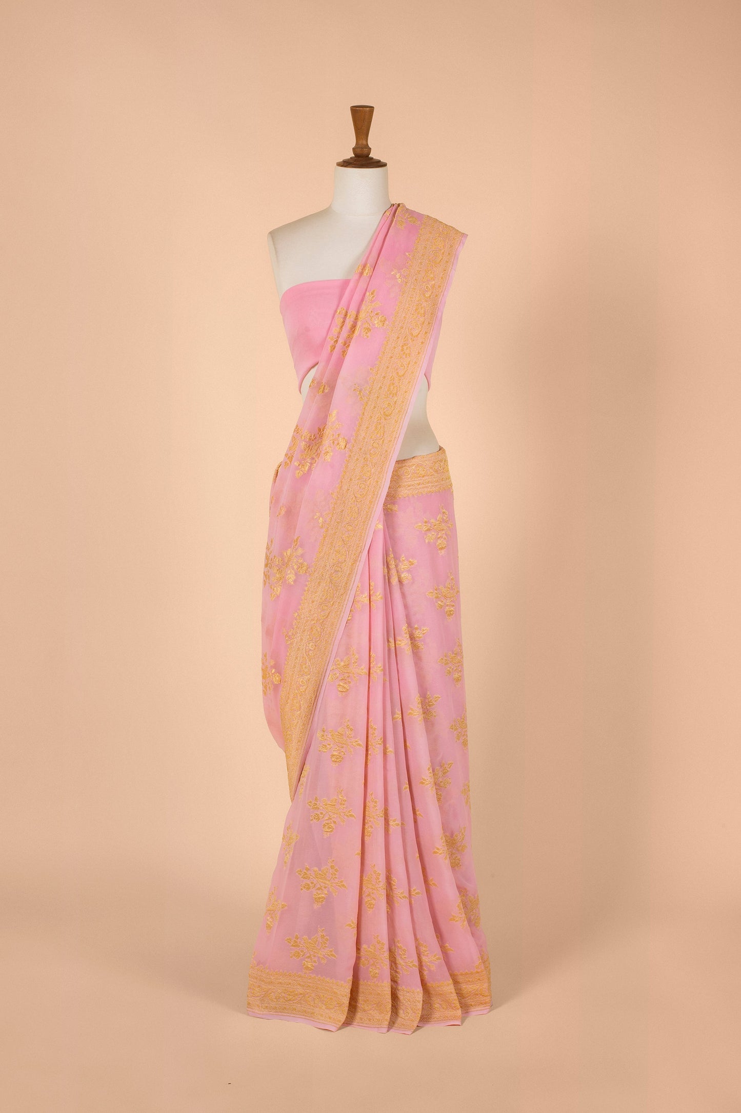 Handwoven Pink Georgette Sari