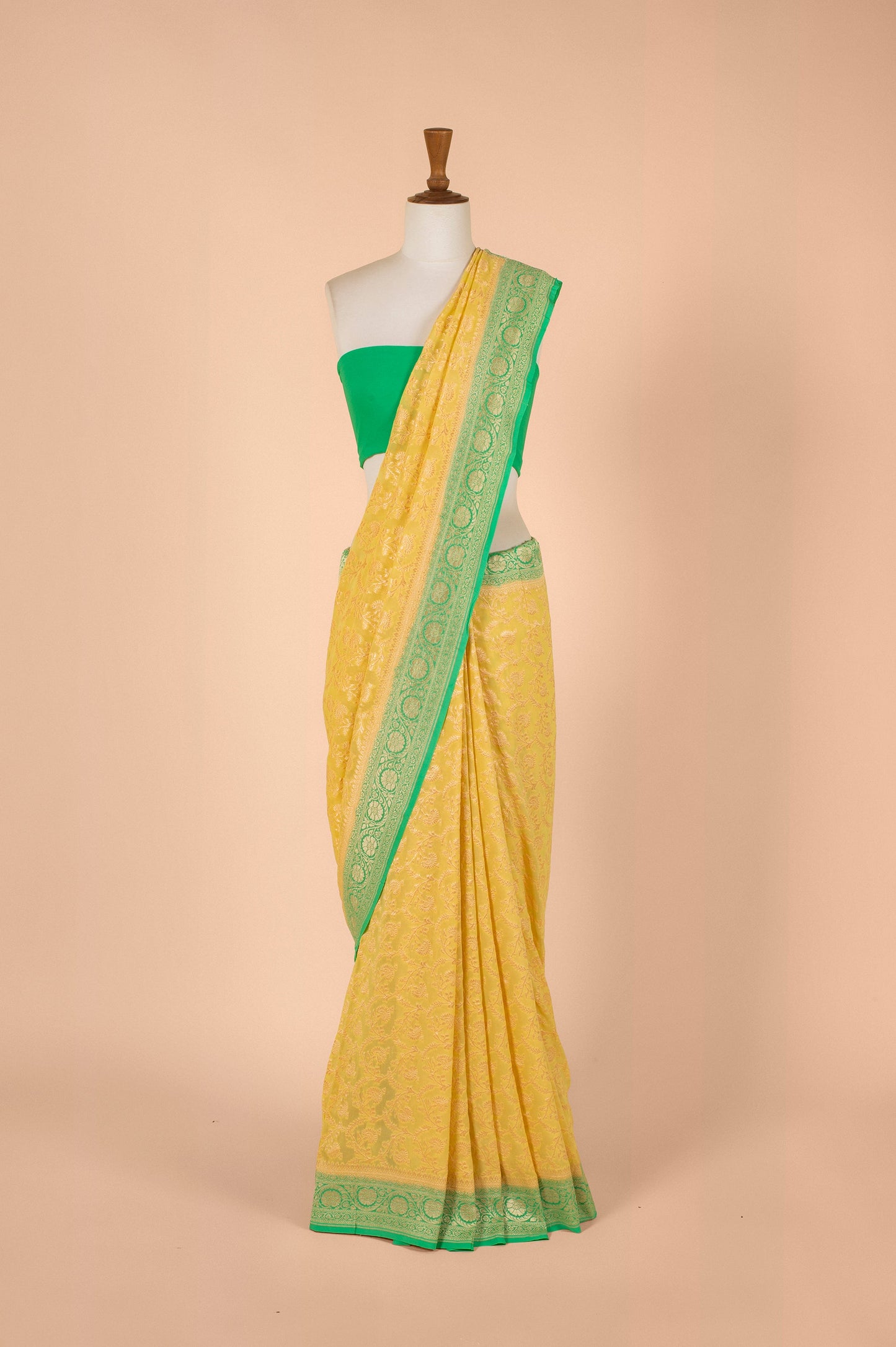 Handwoven Yellow Georgette Sari