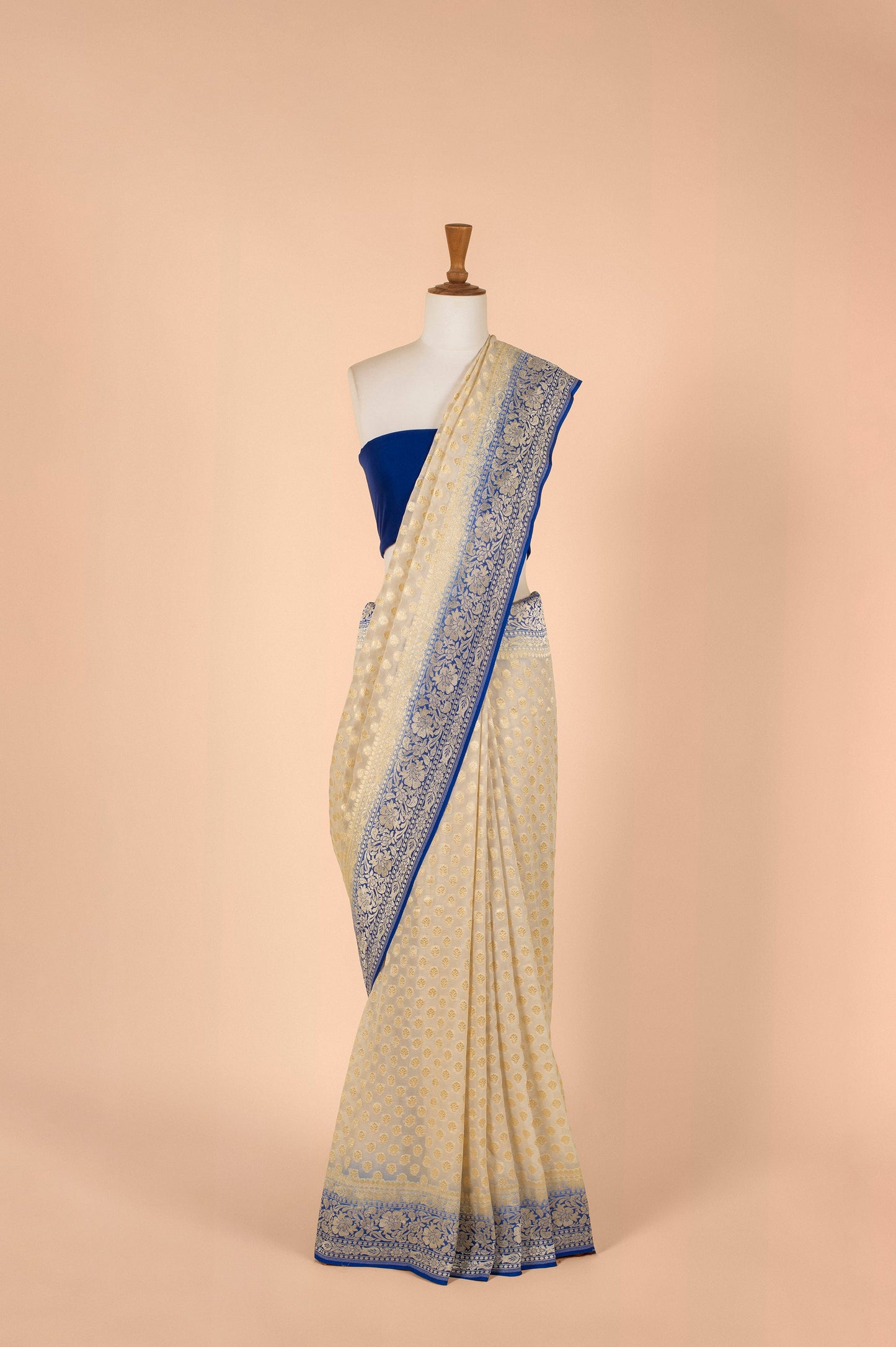 Handwoven Ivory Georgette Sari
